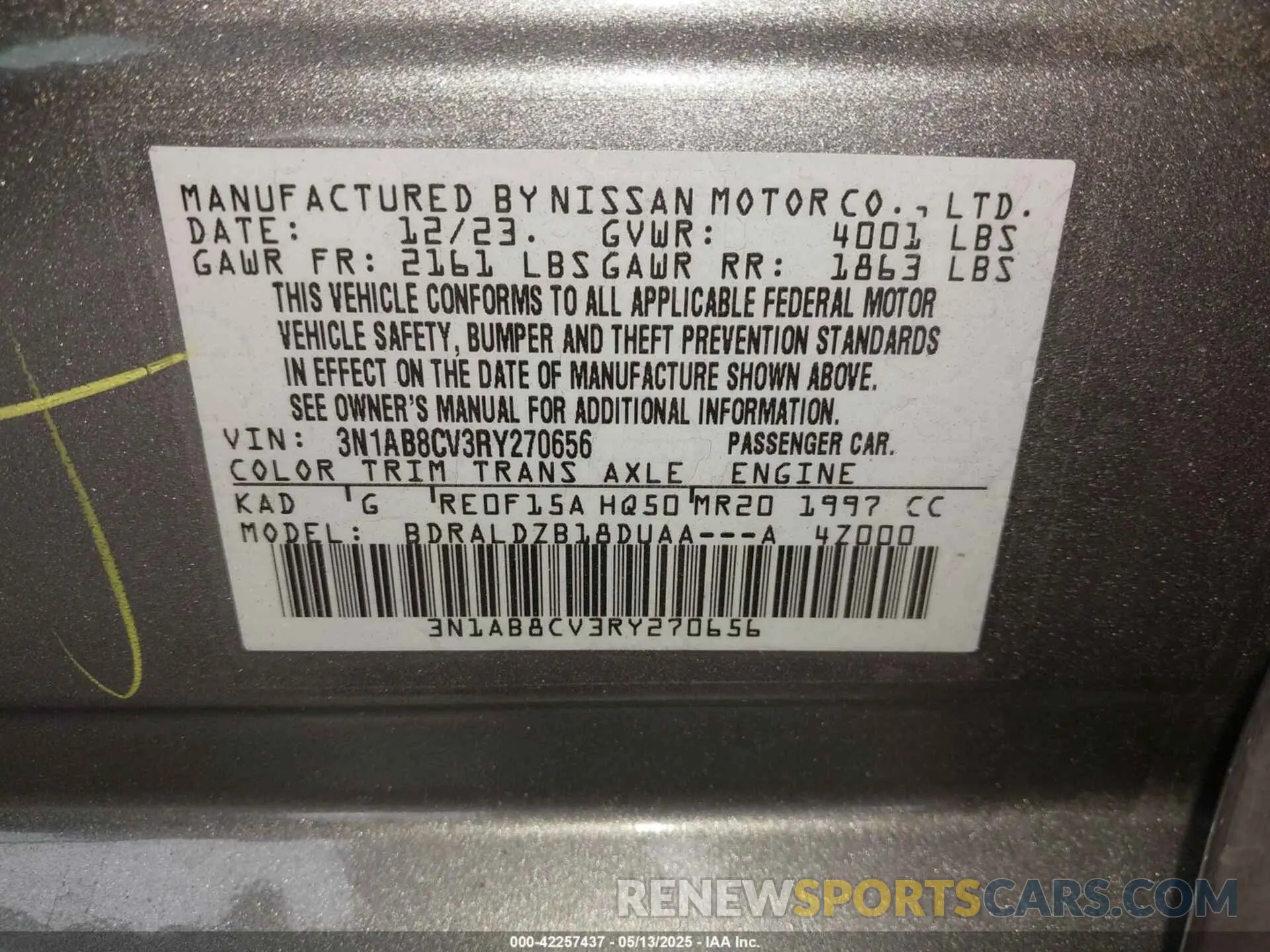 9 fotografías del automóvil dañado 3N1AB8CV3RY270656 NISSAN SENTRA 2024