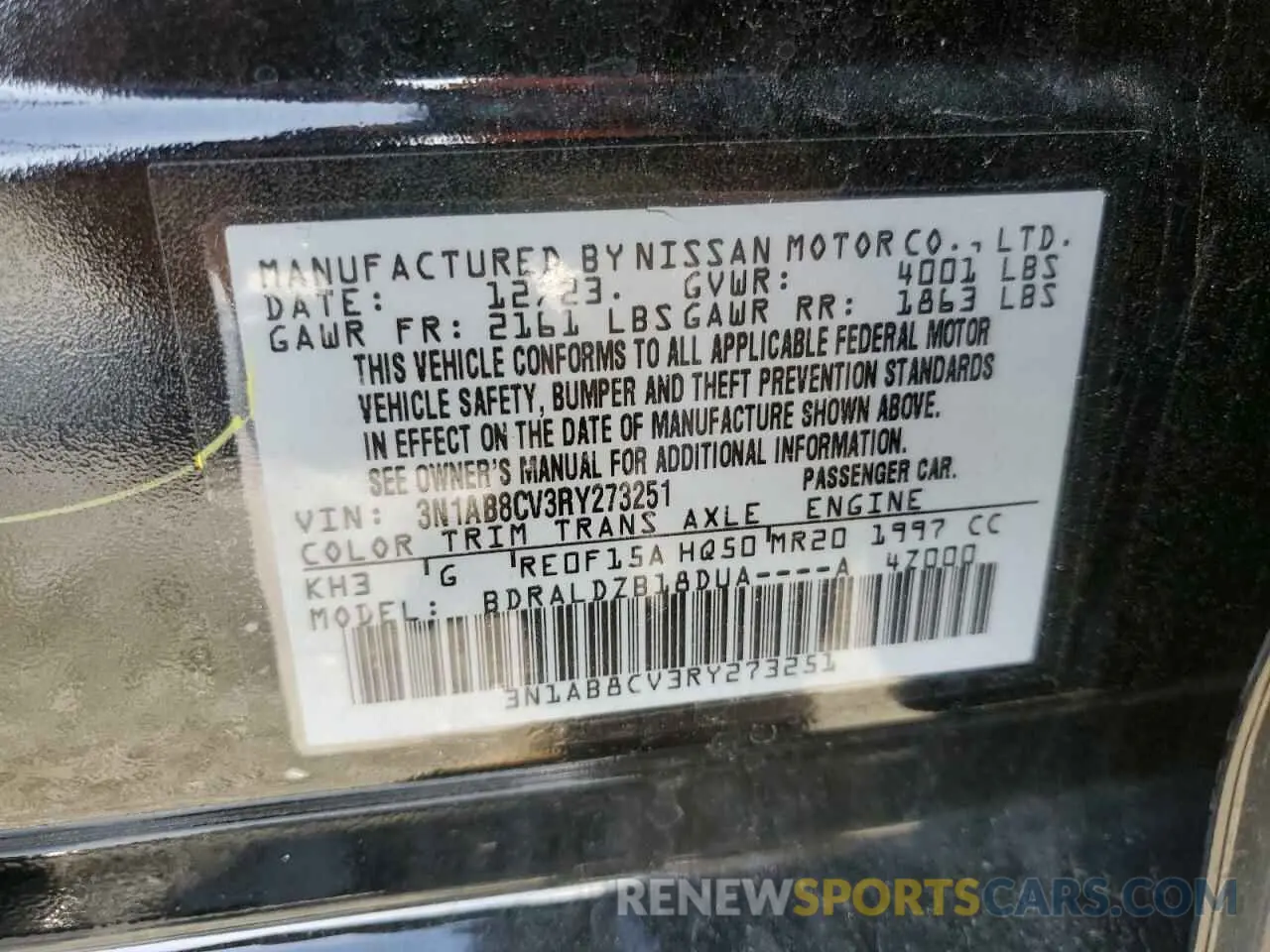 13 fotografías del automóvil dañado 3N1AB8CV3RY273251 NISSAN SENTRA 2024