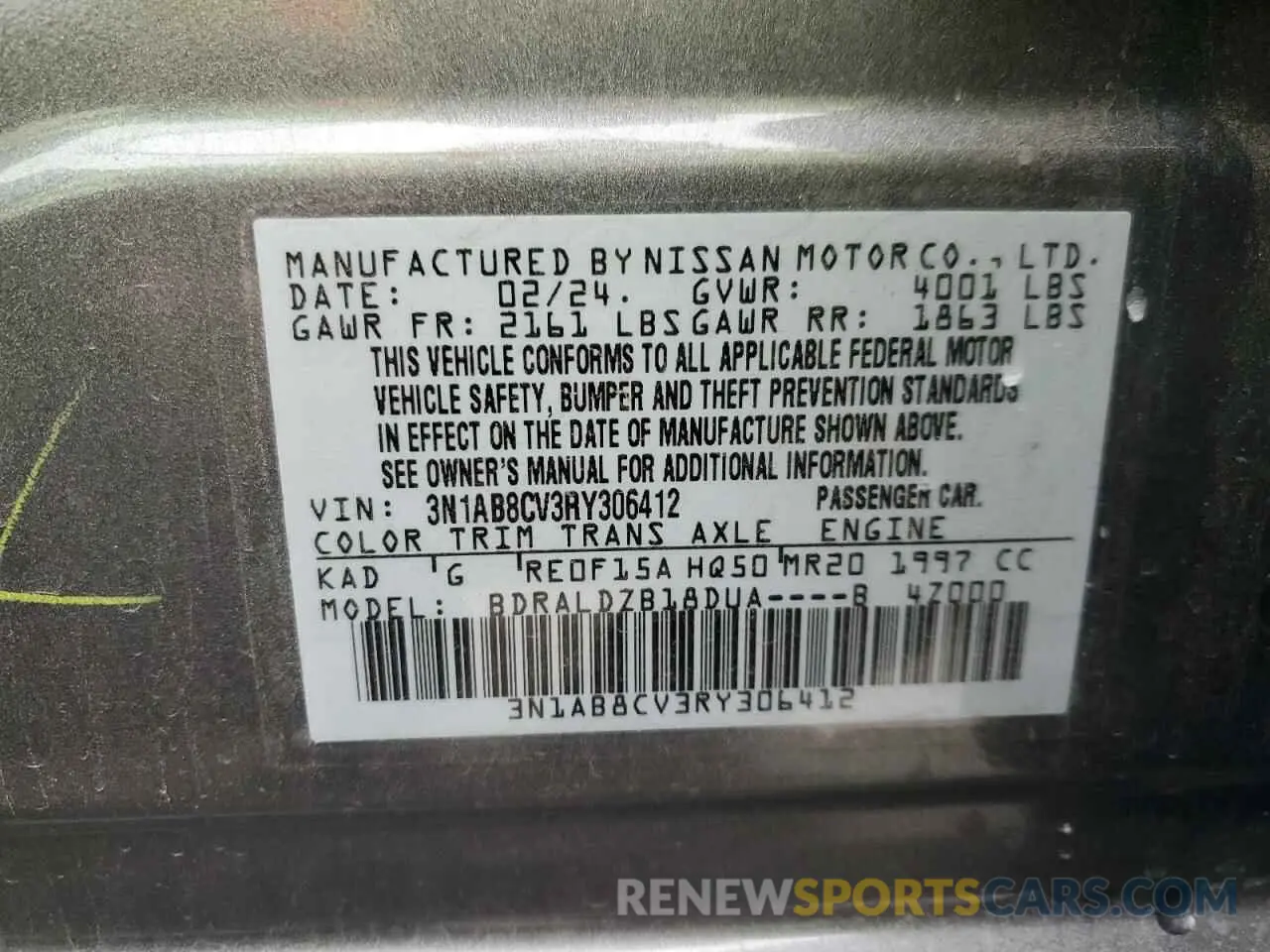 12 fotografías del automóvil dañado 3N1AB8CV3RY306412 NISSAN SENTRA 2024