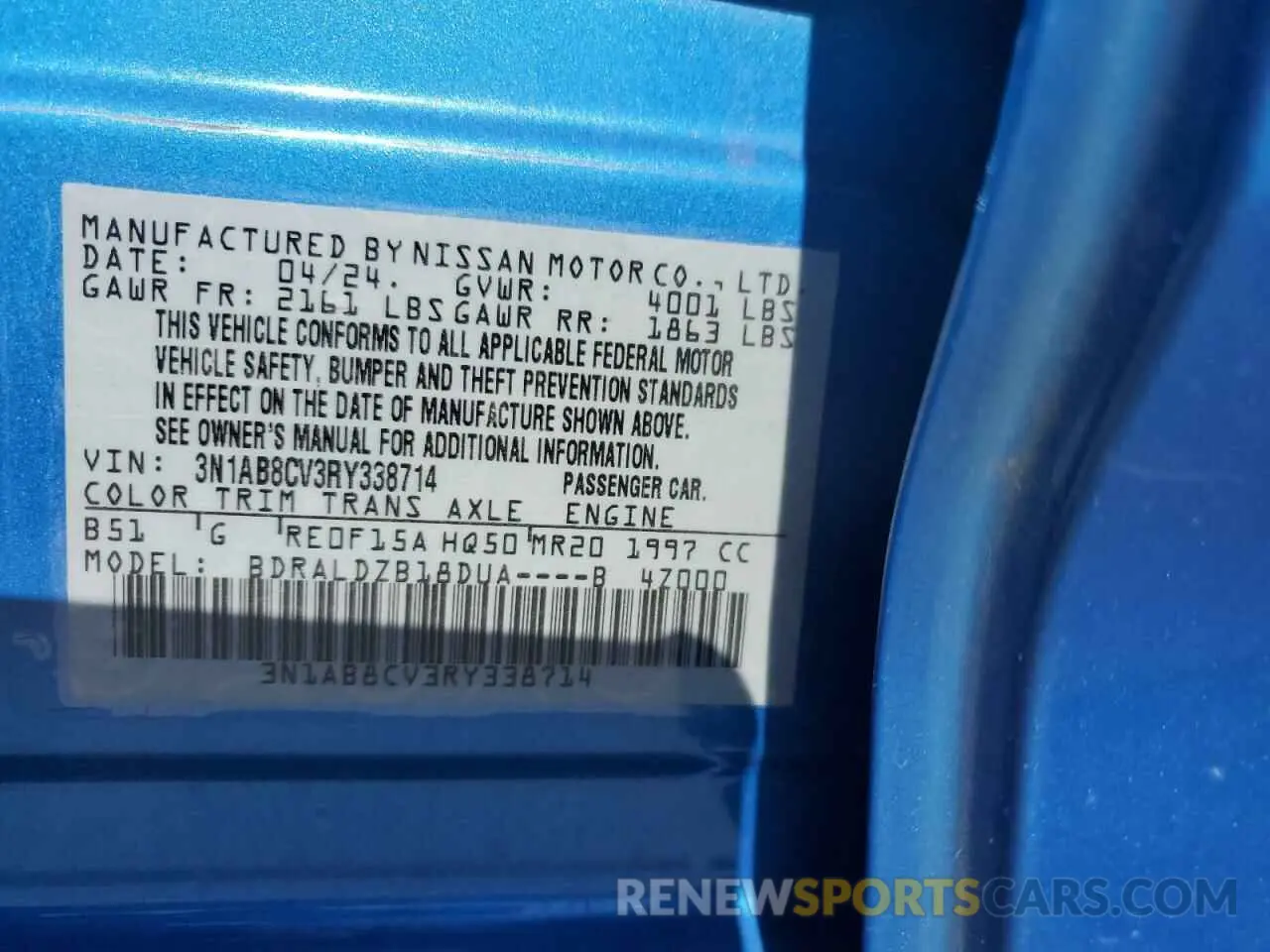 12 fotografías del automóvil dañado 3N1AB8CV3RY338714 NISSAN SENTRA 2024
