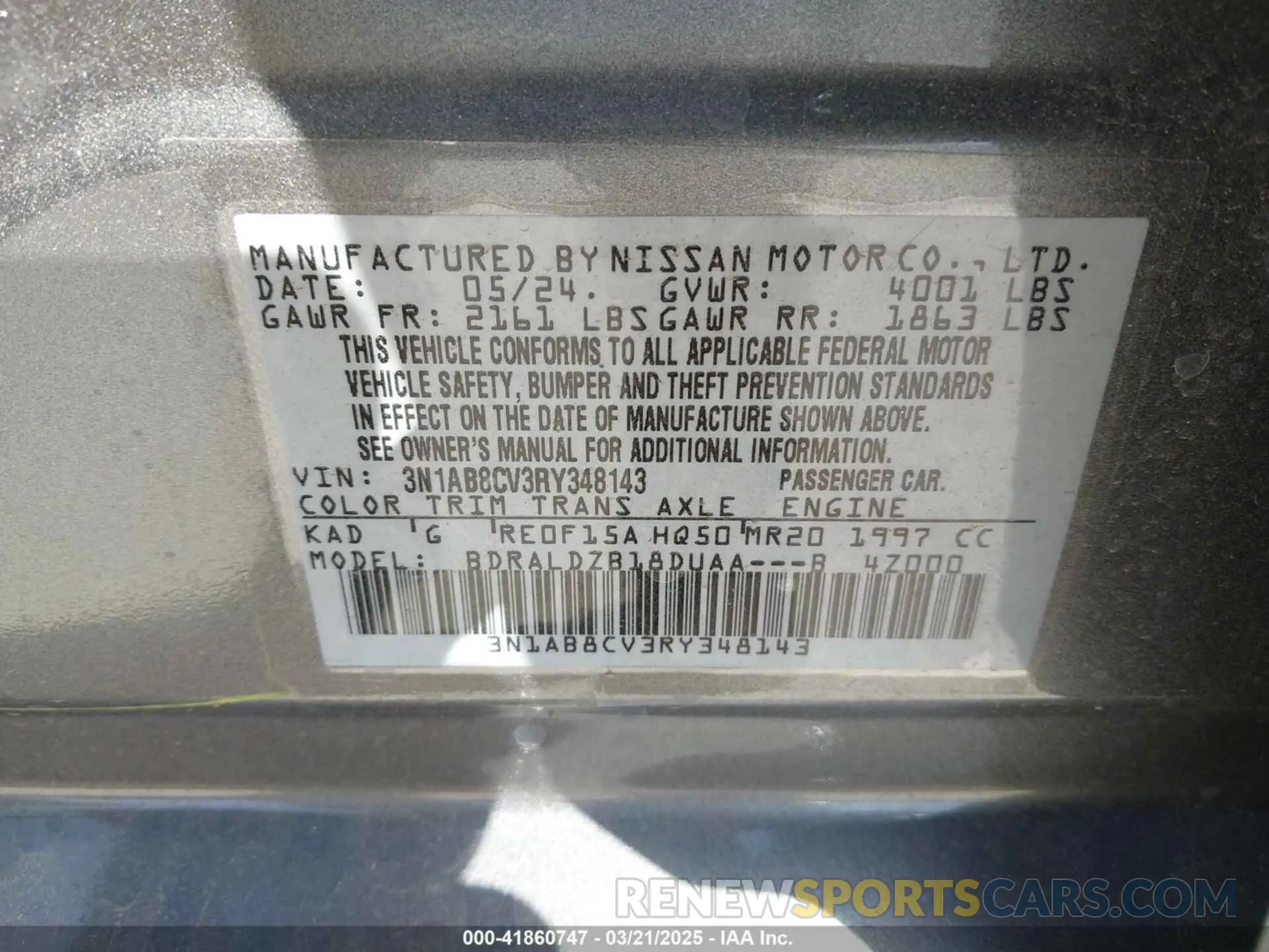 9 fotografías del automóvil dañado 3N1AB8CV3RY348143 NISSAN SENTRA 2024