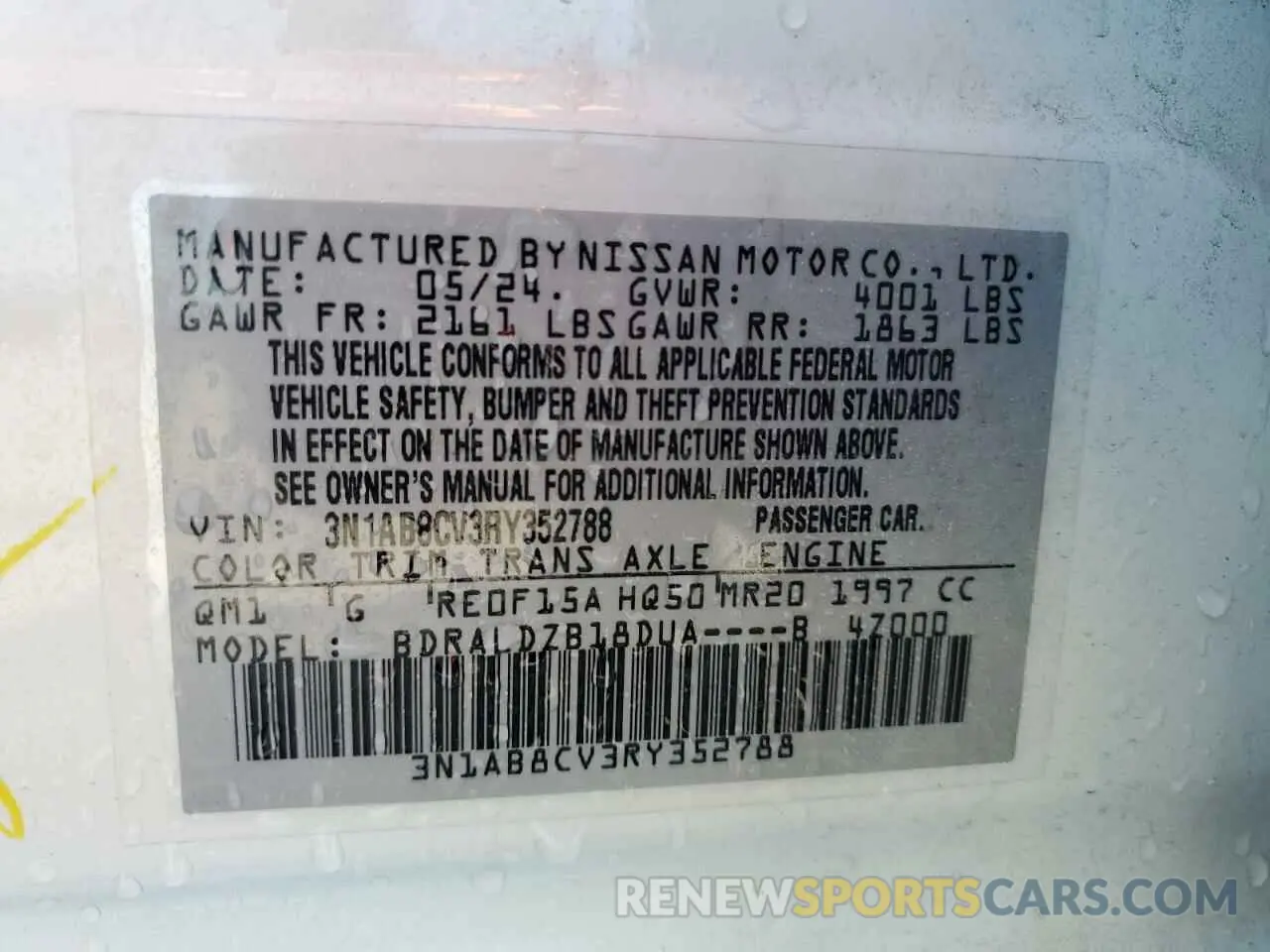 13 fotografías del automóvil dañado 3N1AB8CV3RY352788 NISSAN SENTRA 2024