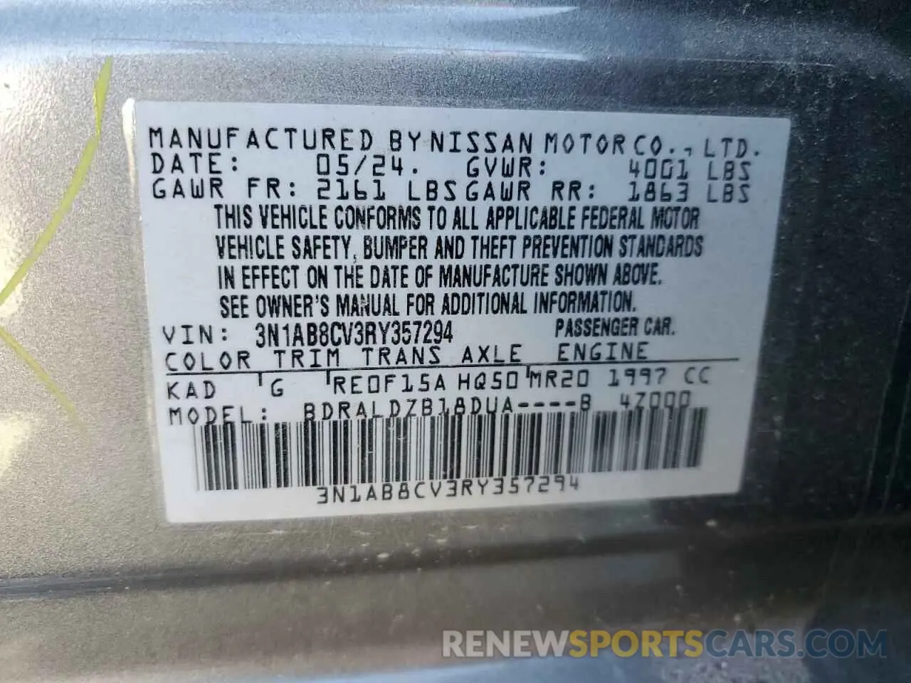 12 fotografías del automóvil dañado 3N1AB8CV3RY357294 NISSAN SENTRA 2024