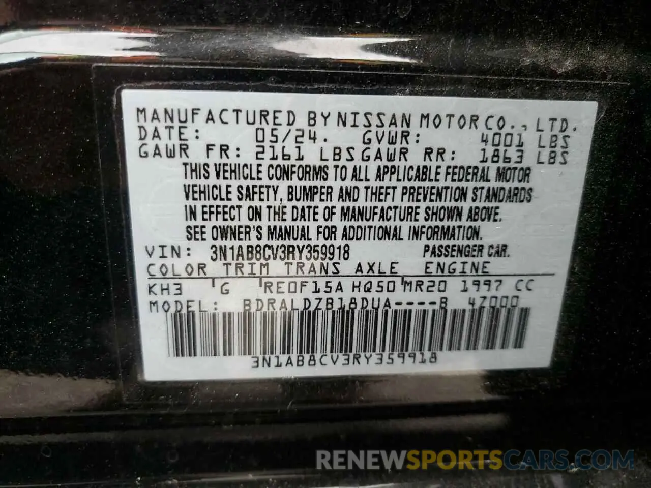 12 fotografías del automóvil dañado 3N1AB8CV3RY359918 NISSAN SENTRA 2024