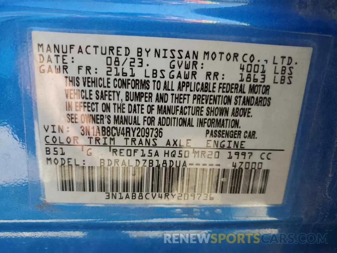 13 fotografías del automóvil dañado 3N1AB8CV4RY209736 NISSAN SENTRA 2024