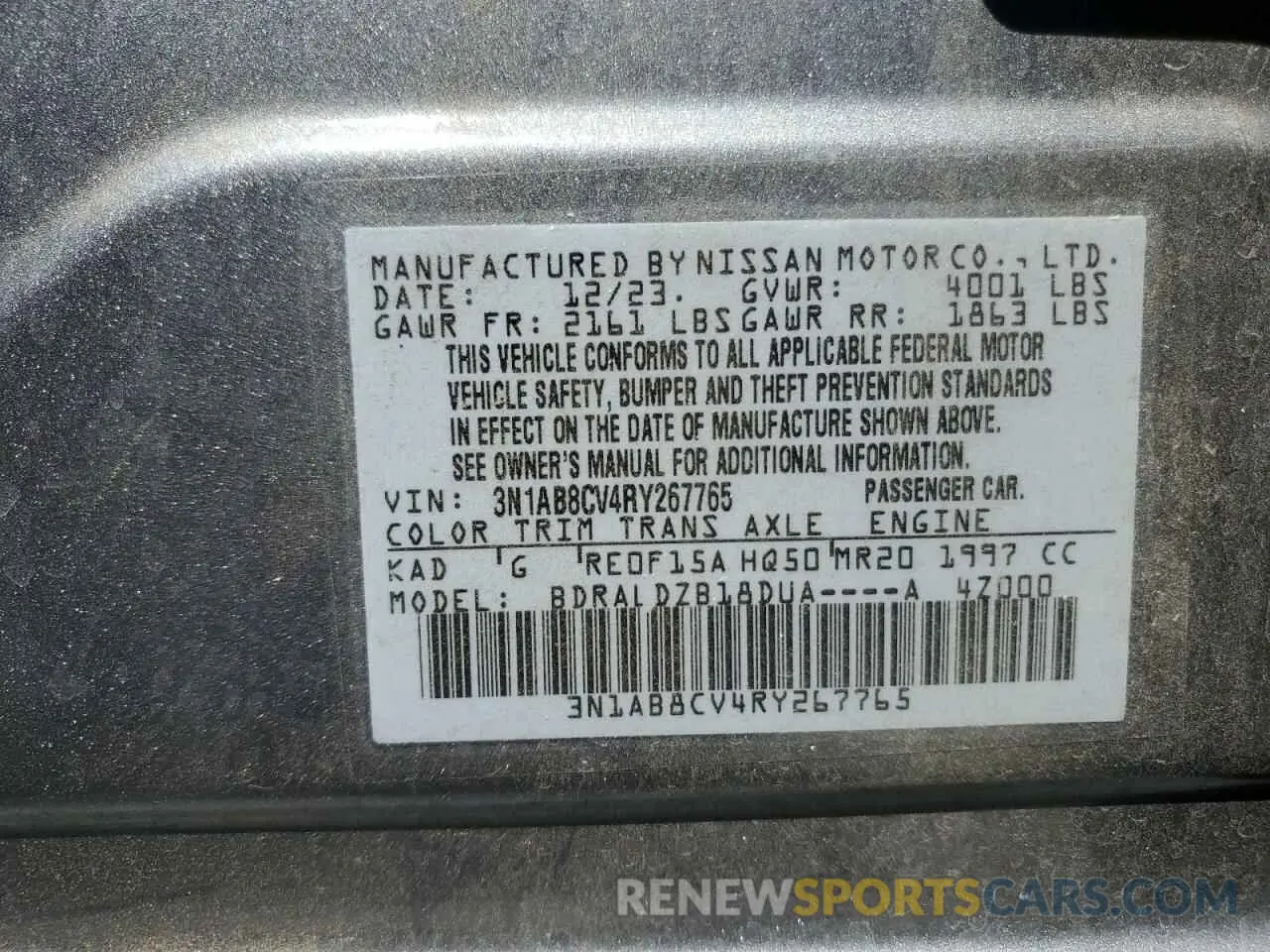 12 fotografías del automóvil dañado 3N1AB8CV4RY267765 NISSAN SENTRA 2024