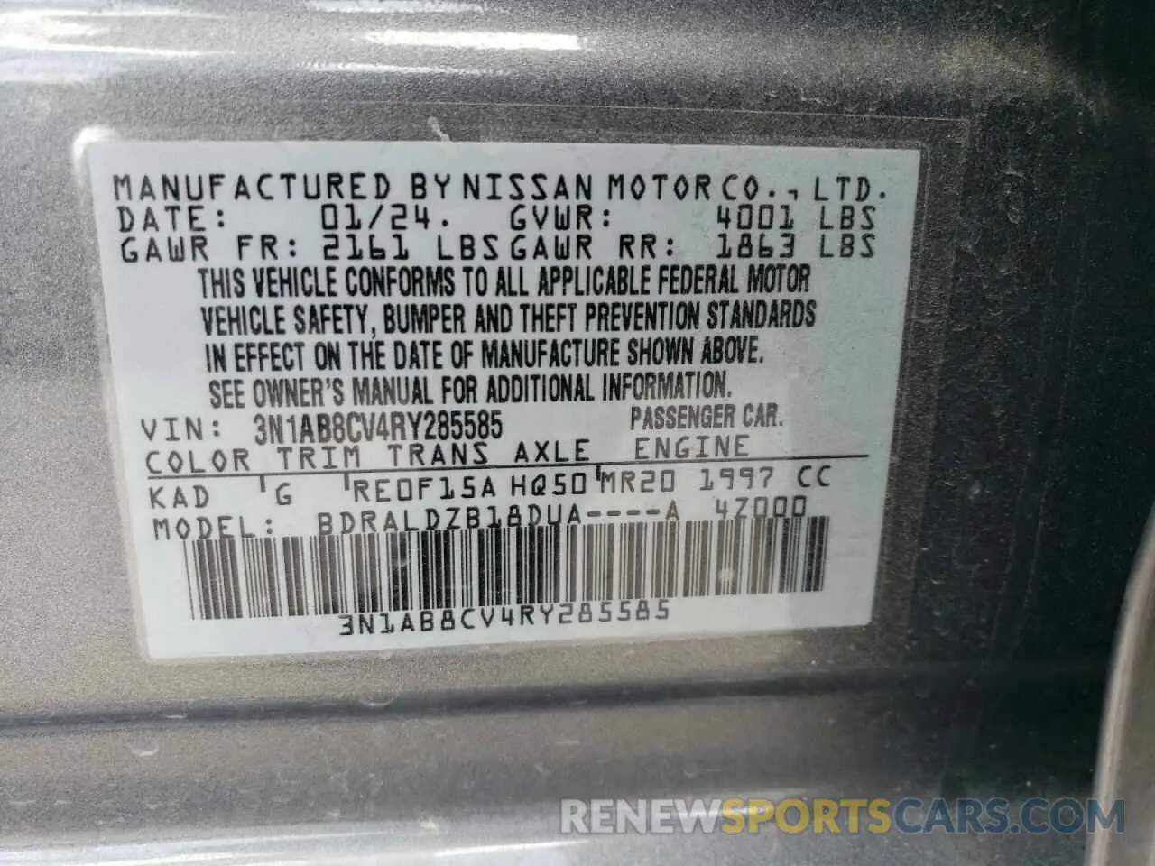 12 fotografías del automóvil dañado 3N1AB8CV4RY285585 NISSAN SENTRA 2024