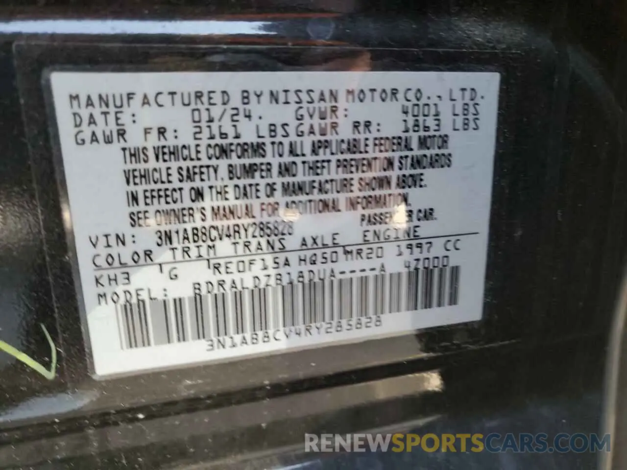 12 fotografías del automóvil dañado 3N1AB8CV4RY285828 NISSAN SENTRA 2024