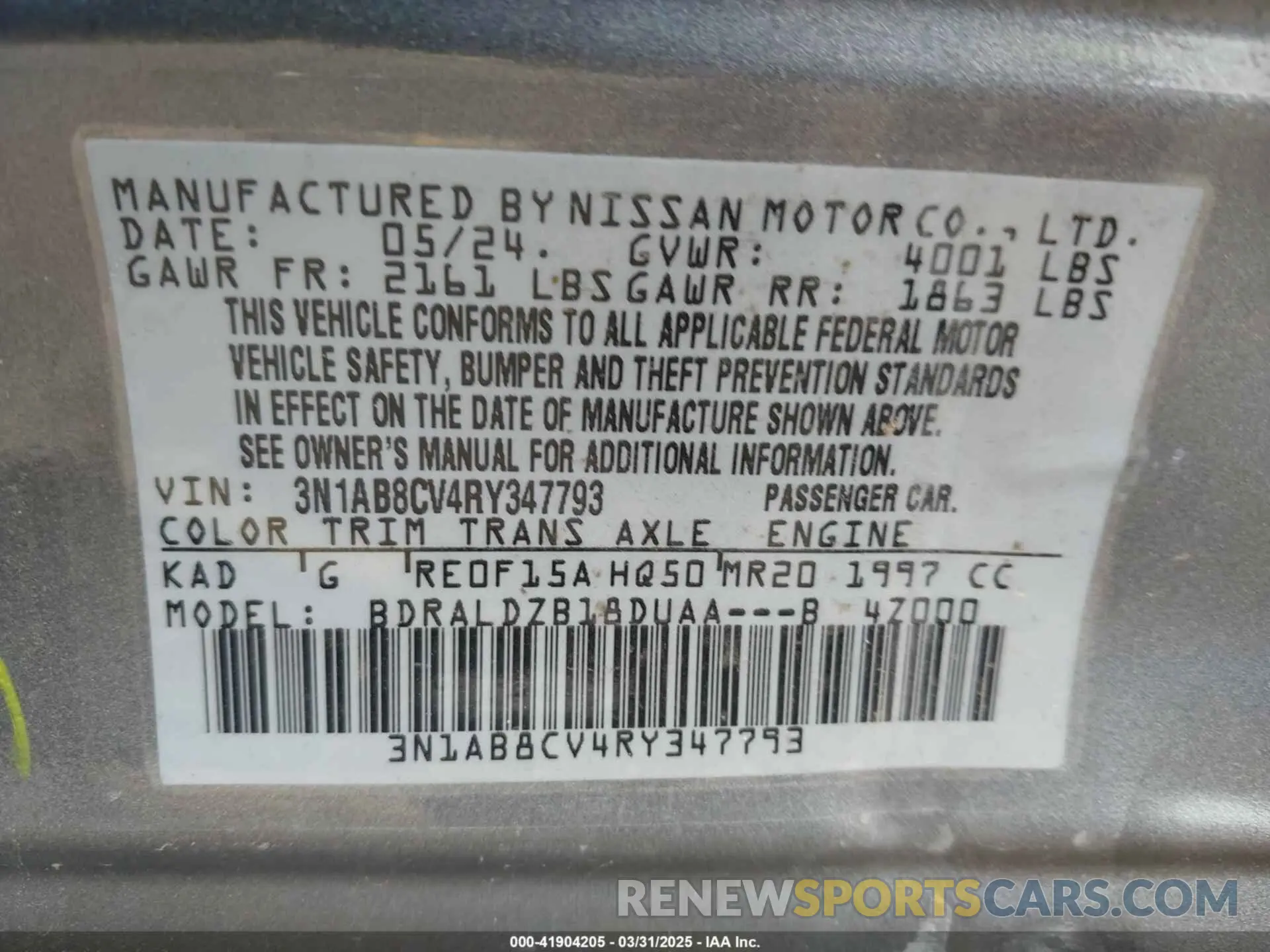 9 fotografías del automóvil dañado 3N1AB8CV4RY347793 NISSAN SENTRA 2024