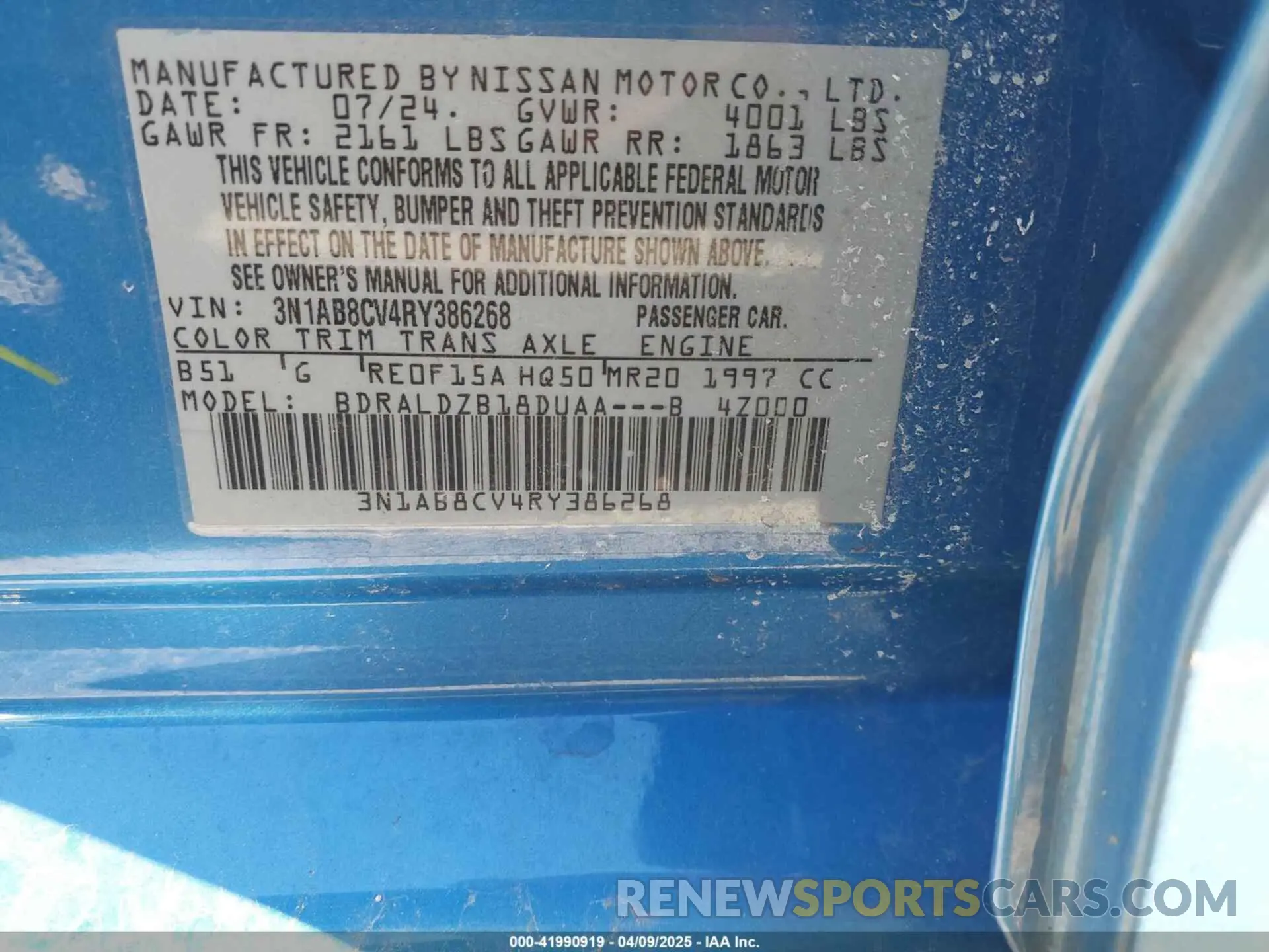 9 fotografías del automóvil dañado 3N1AB8CV4RY386268 NISSAN SENTRA 2024