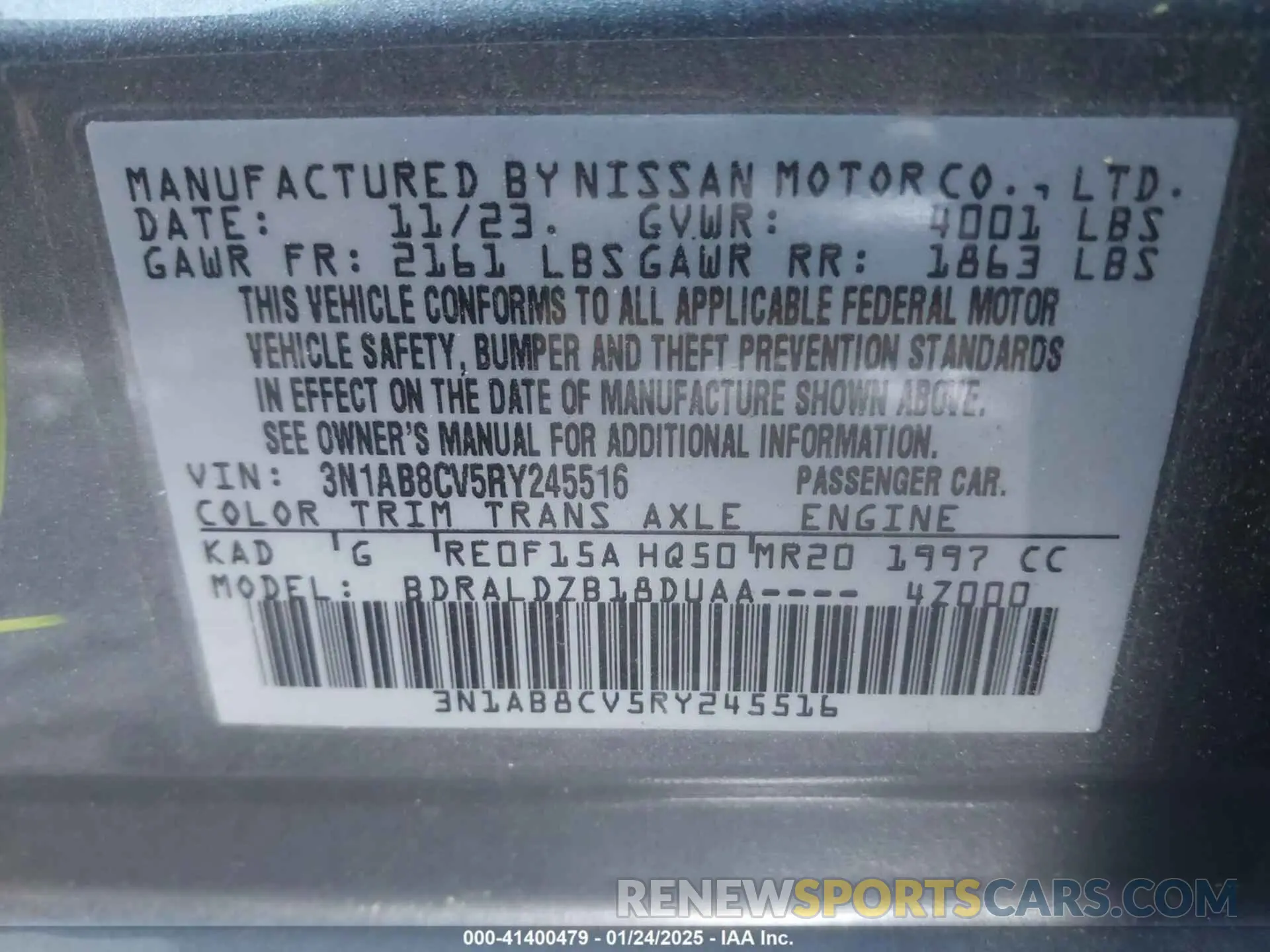 9 fotografías del automóvil dañado 3N1AB8CV5RY245516 NISSAN SENTRA 2024