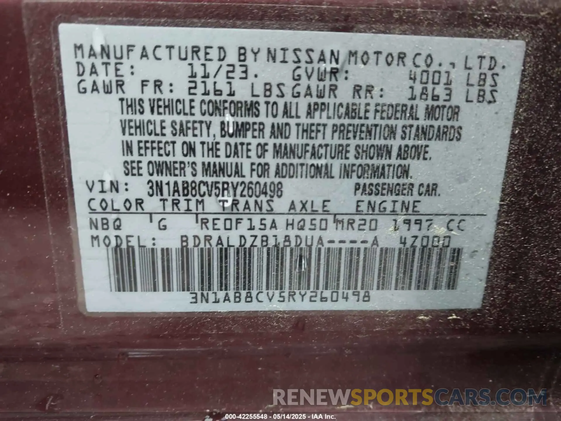 9 fotografías del automóvil dañado 3N1AB8CV5RY260498 NISSAN SENTRA 2024