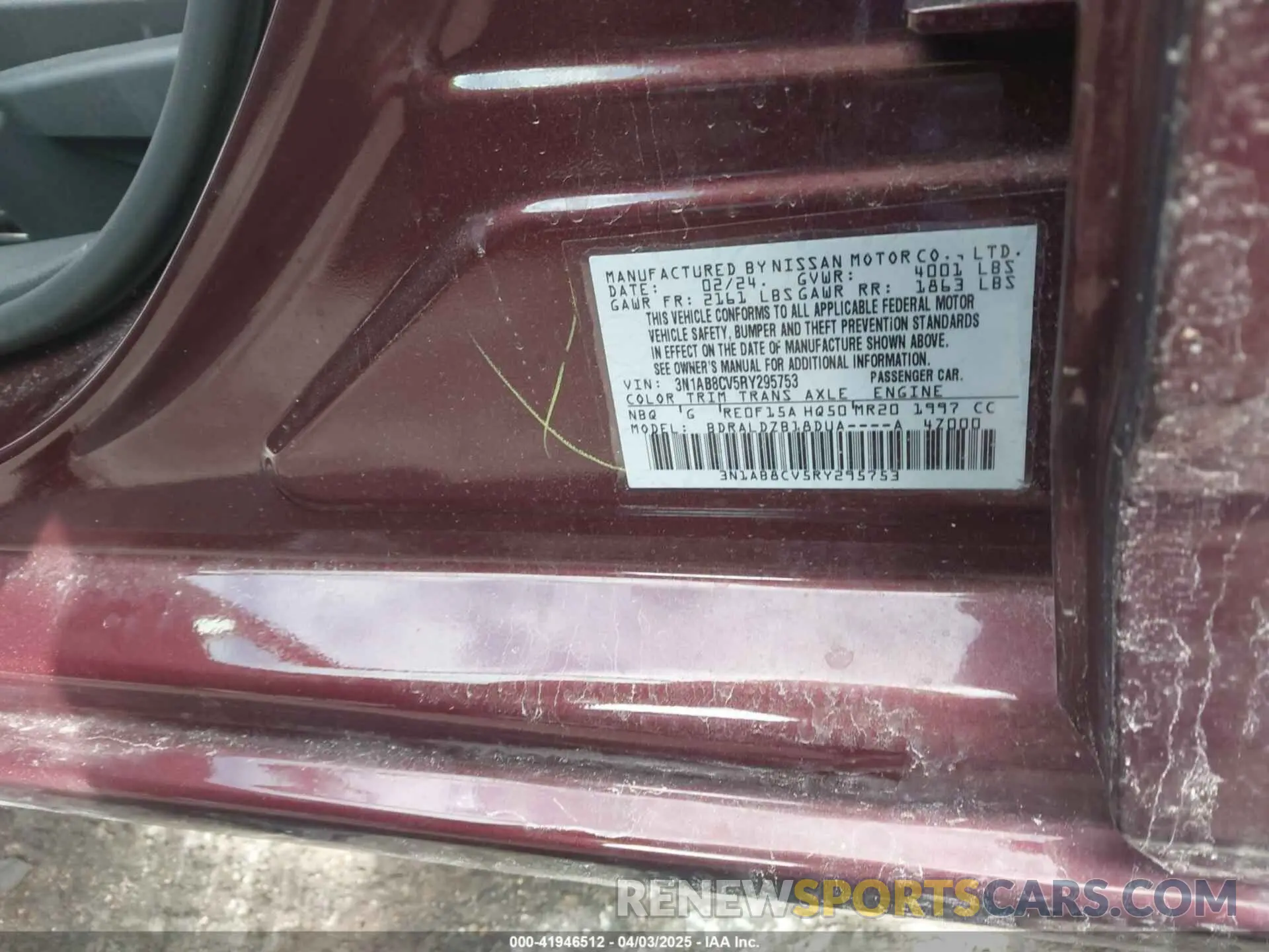 9 fotografías del automóvil dañado 3N1AB8CV5RY295753 NISSAN SENTRA 2024