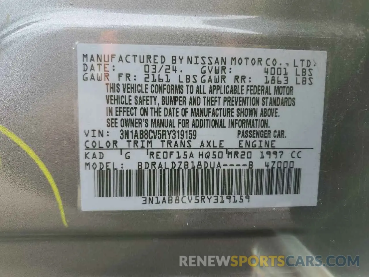 12 fotografías del automóvil dañado 3N1AB8CV5RY319159 NISSAN SENTRA 2024