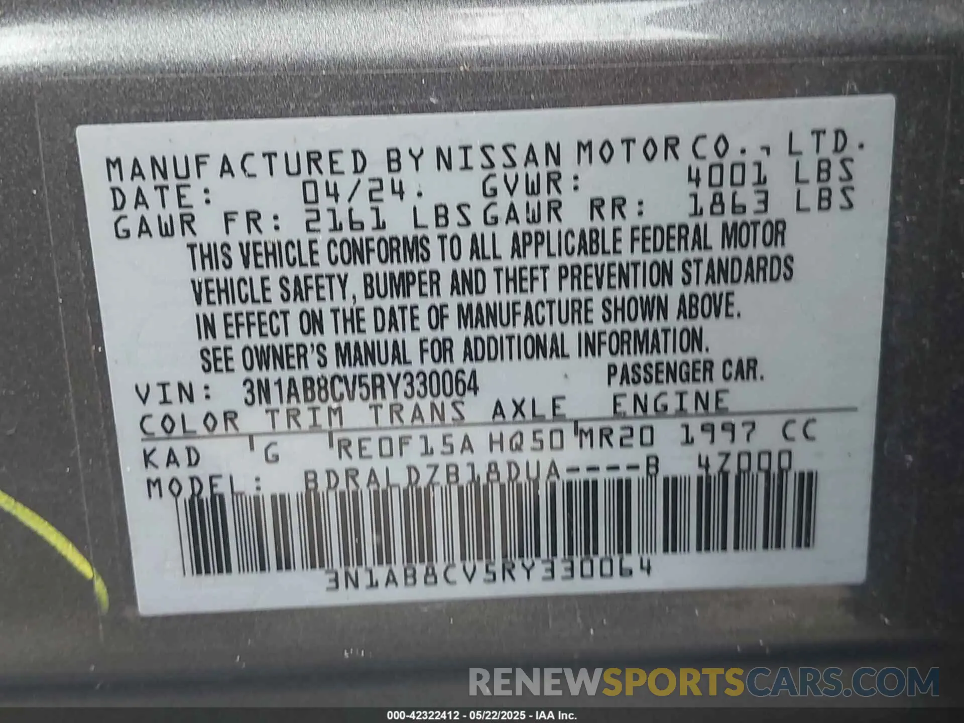 9 fotografías del automóvil dañado 3N1AB8CV5RY330064 NISSAN SENTRA 2024