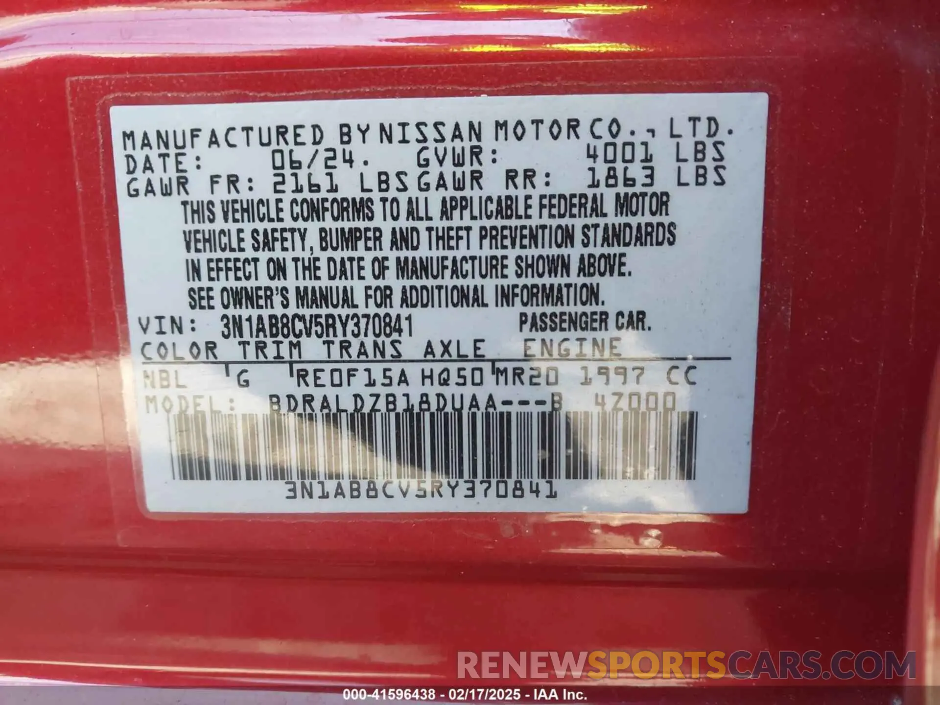 9 fotografías del automóvil dañado 3N1AB8CV5RY370841 NISSAN SENTRA 2024