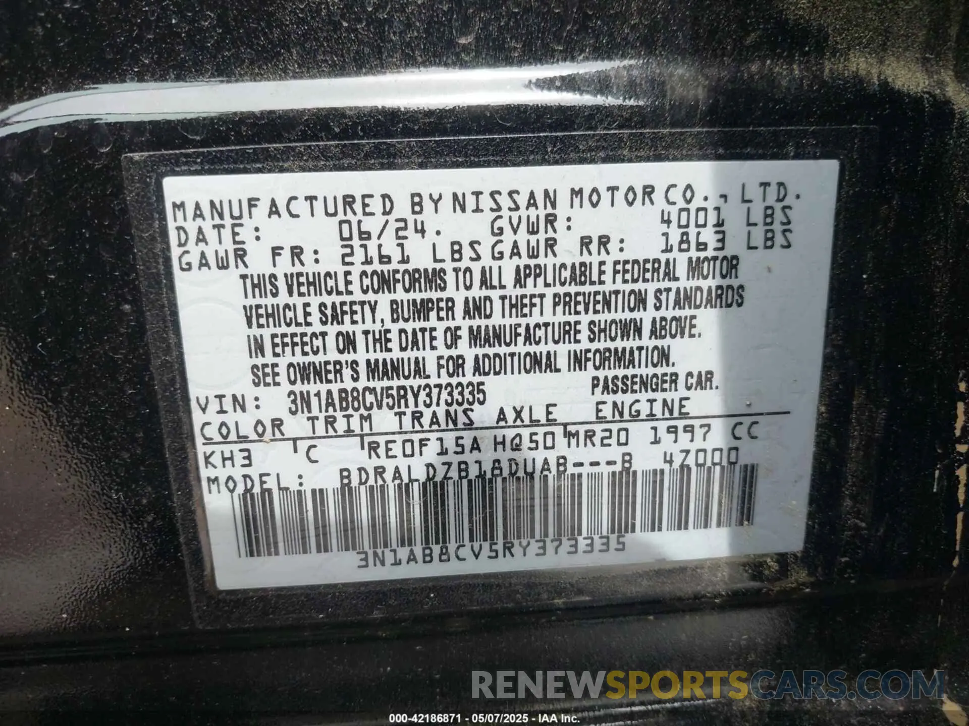 9 fotografías del automóvil dañado 3N1AB8CV5RY373335 NISSAN SENTRA 2024