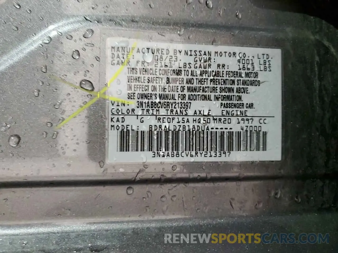 12 fotografías del automóvil dañado 3N1AB8CV6RY213397 NISSAN SENTRA 2024