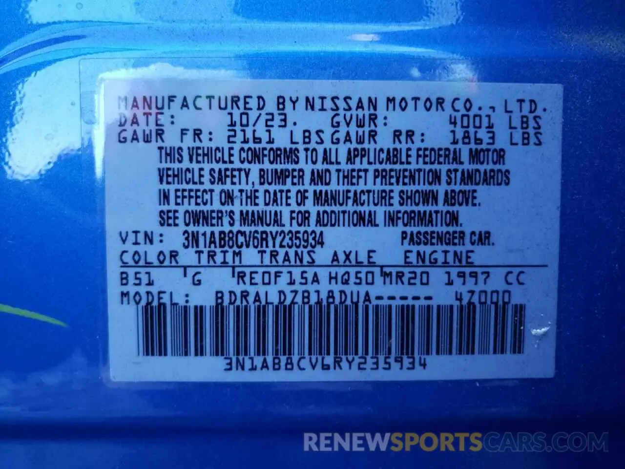 12 fotografías del automóvil dañado 3N1AB8CV6RY235934 NISSAN SENTRA 2024
