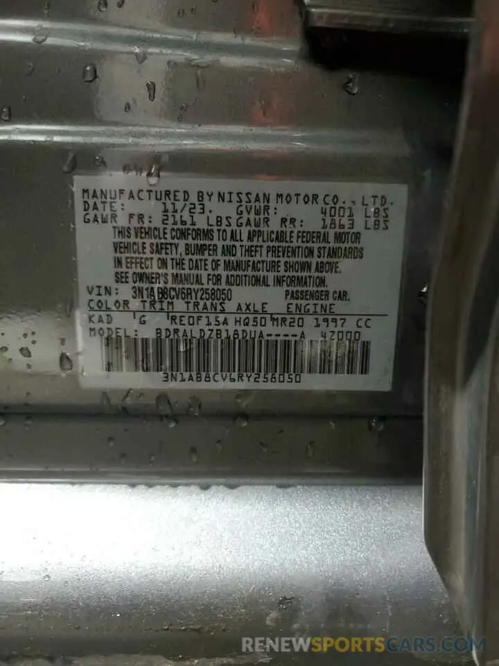 12 fotografías del automóvil dañado 3N1AB8CV6RY258050 NISSAN SENTRA 2024