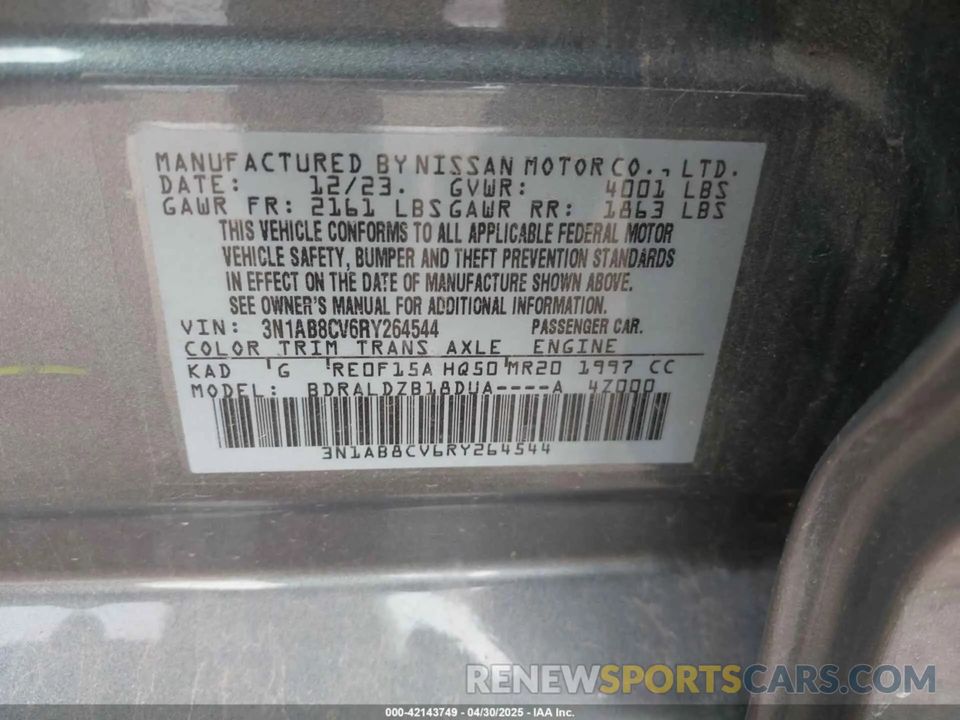 9 fotografías del automóvil dañado 3N1AB8CV6RY264544 NISSAN SENTRA 2024