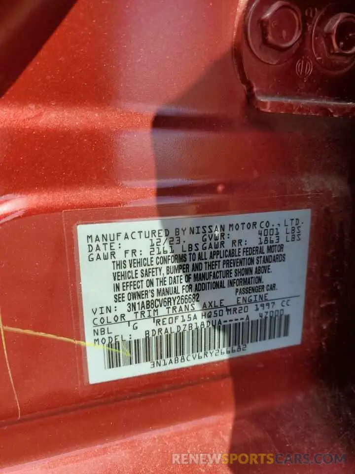 12 fotografías del automóvil dañado 3N1AB8CV6RY266682 NISSAN SENTRA 2024
