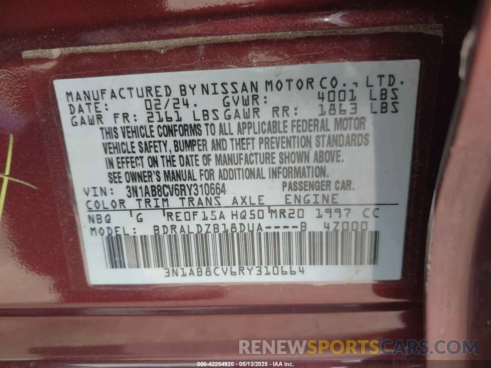 9 fotografías del automóvil dañado 3N1AB8CV6RY310664 NISSAN SENTRA 2024