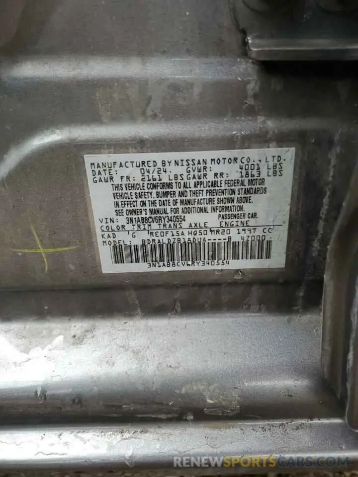 12 fotografías del automóvil dañado 3N1AB8CV6RY340554 NISSAN SENTRA 2024
