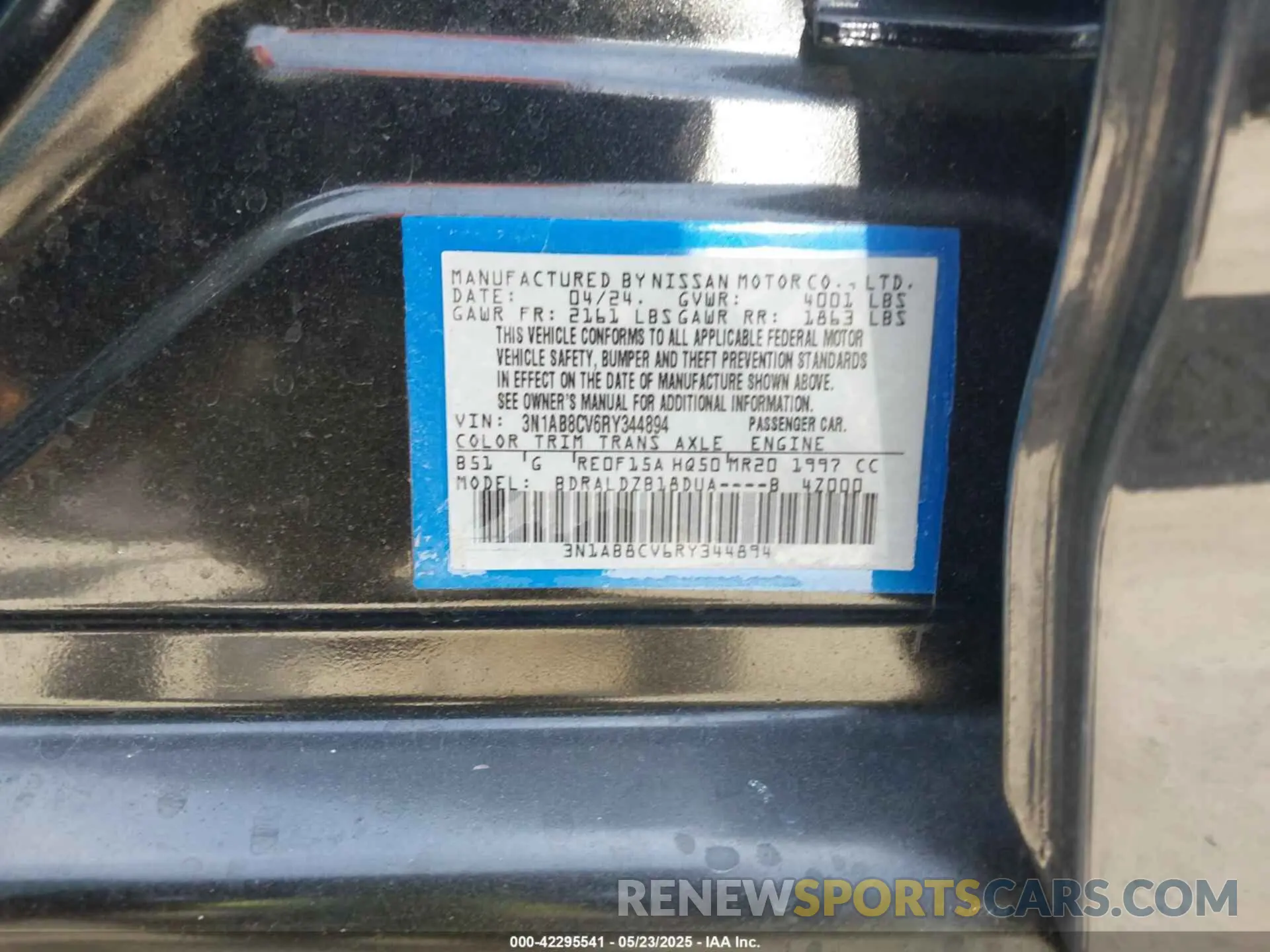 9 fotografías del automóvil dañado 3N1AB8CV6RY344894 NISSAN SENTRA 2024