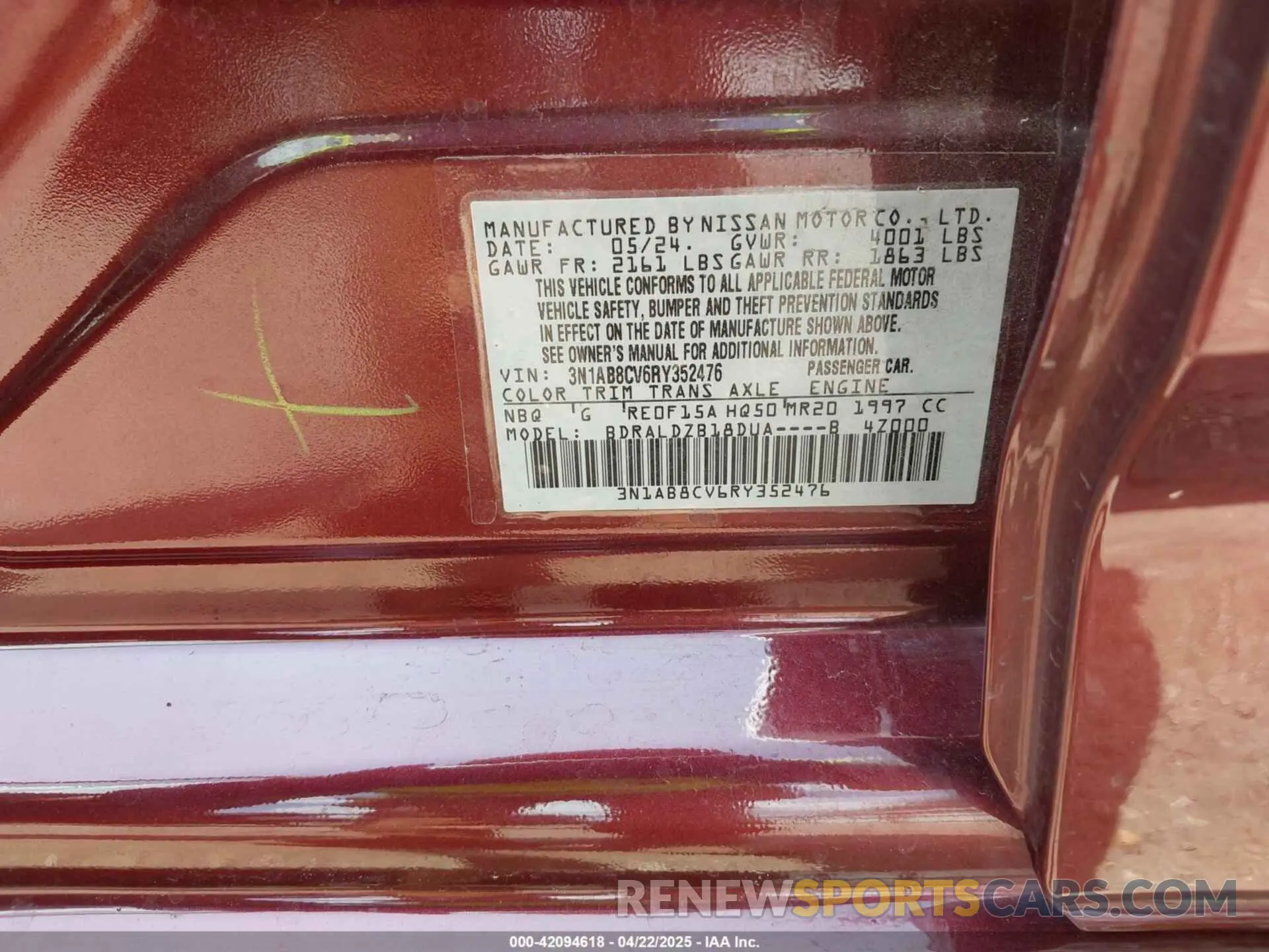 11 fotografías del automóvil dañado 3N1AB8CV6RY352476 NISSAN SENTRA 2024