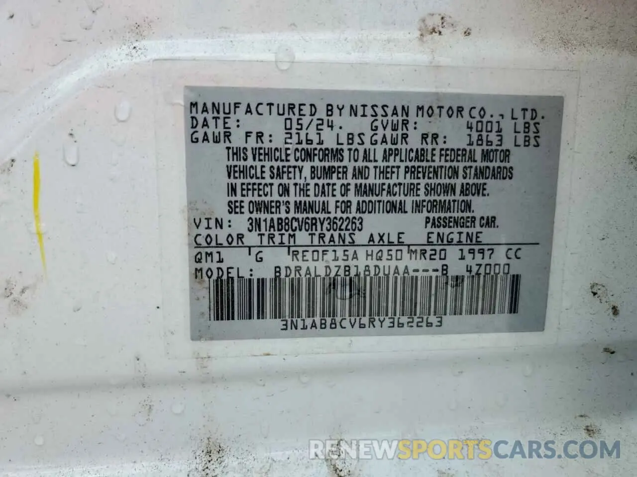 12 fotografías del automóvil dañado 3N1AB8CV6RY362263 NISSAN SENTRA 2024