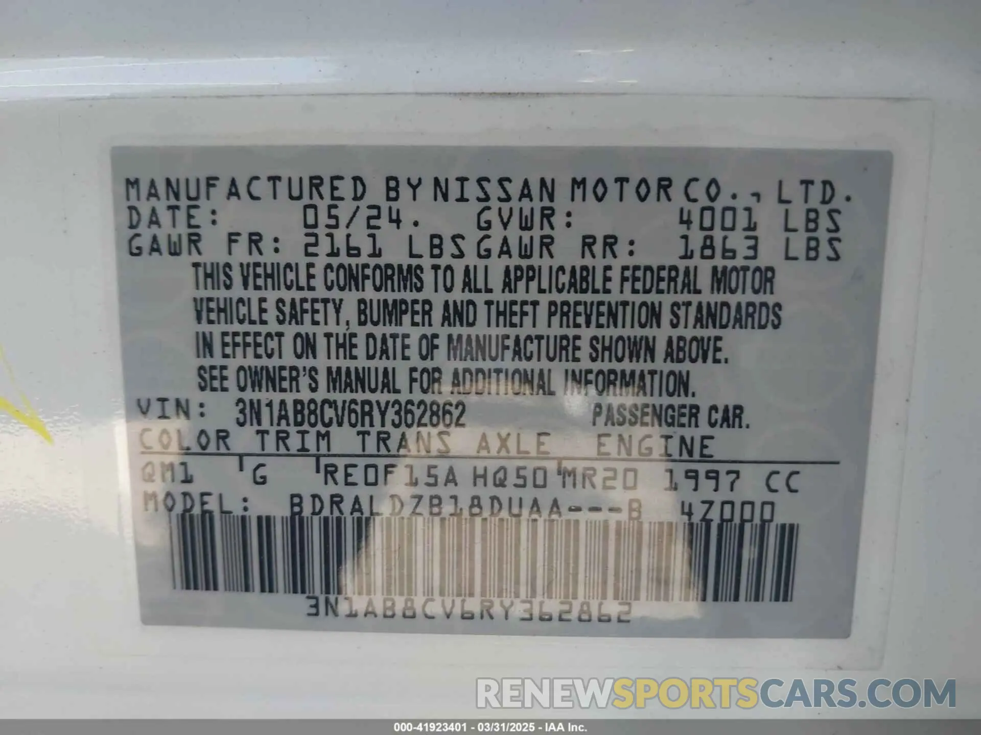 9 fotografías del automóvil dañado 3N1AB8CV6RY362862 NISSAN SENTRA 2024