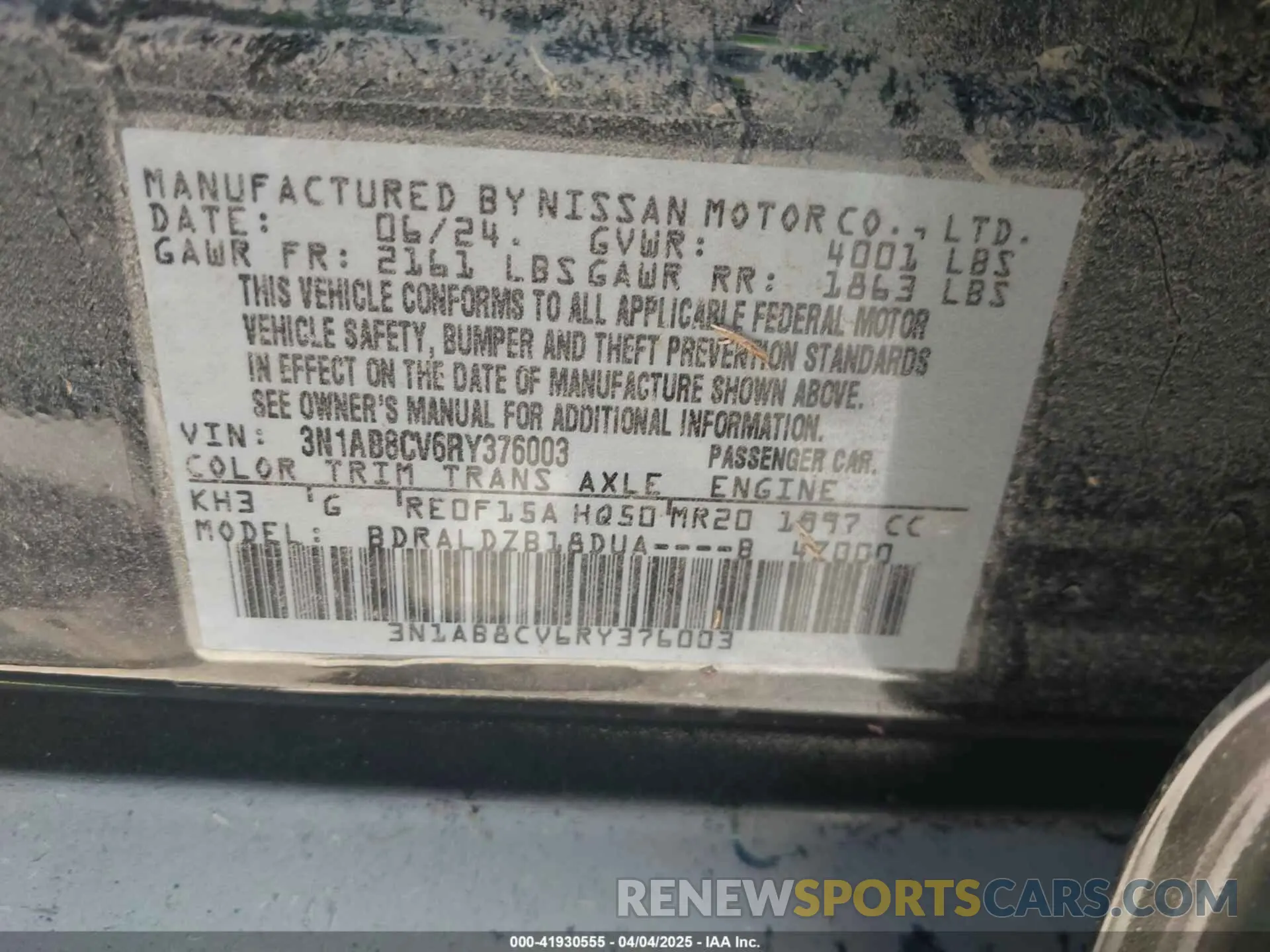 9 fotografías del automóvil dañado 3N1AB8CV6RY376003 NISSAN SENTRA 2024