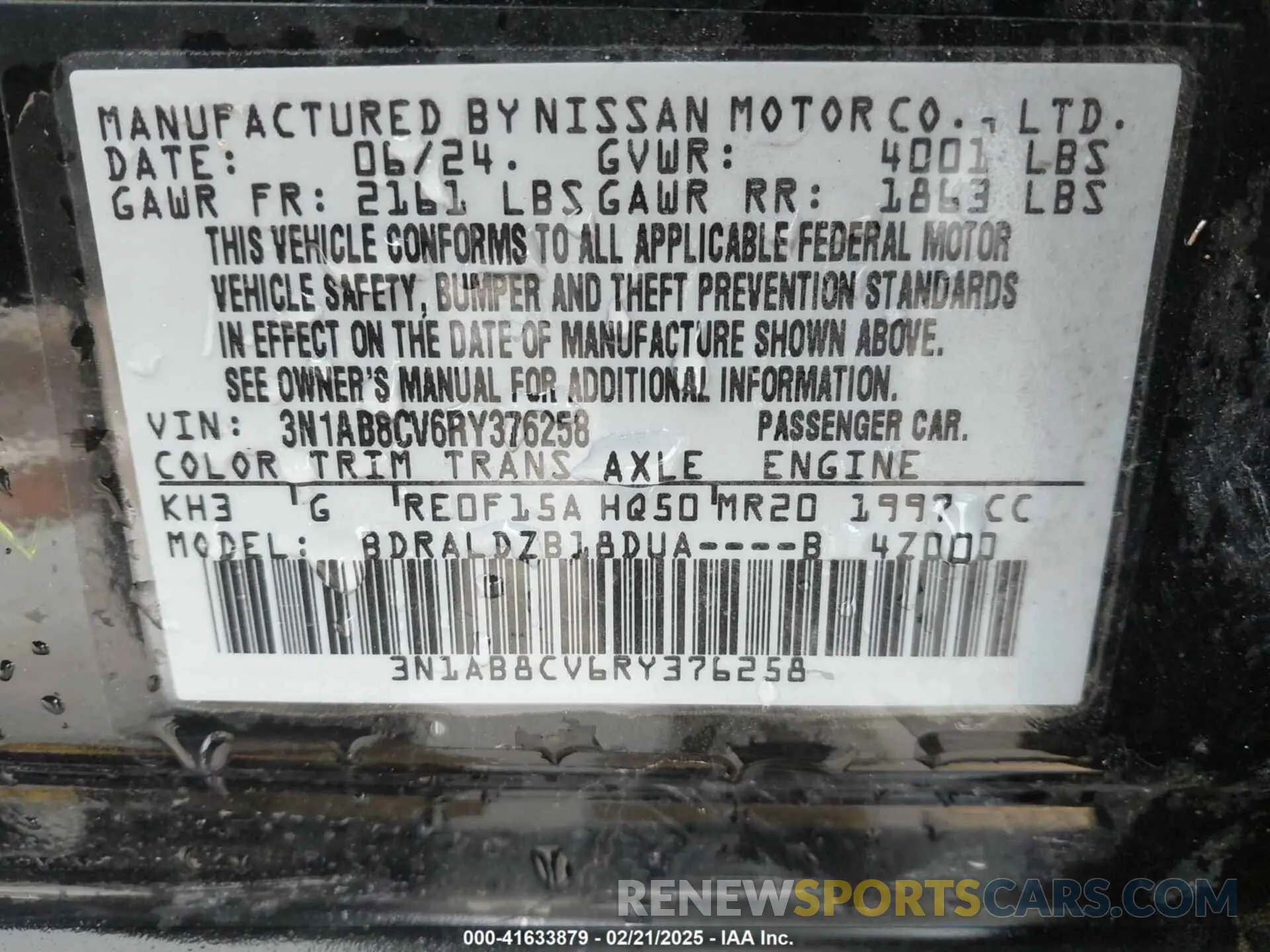 9 fotografías del automóvil dañado 3N1AB8CV6RY376258 NISSAN SENTRA 2024