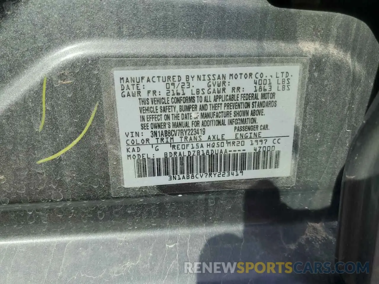 12 fotografías del automóvil dañado 3N1AB8CV7RY223419 NISSAN SENTRA 2024
