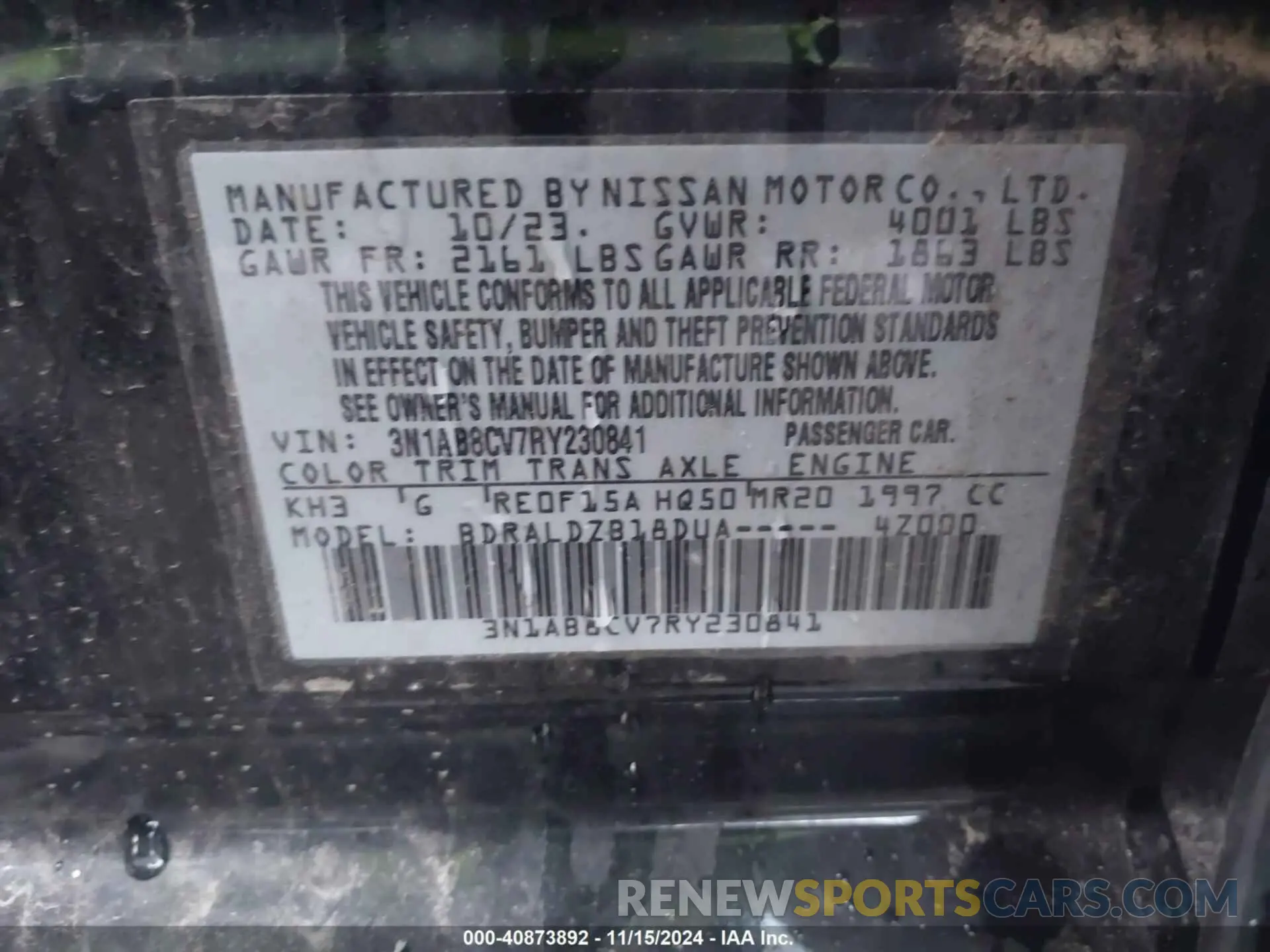 9 fotografías del automóvil dañado 3N1AB8CV7RY230841 NISSAN SENTRA 2024
