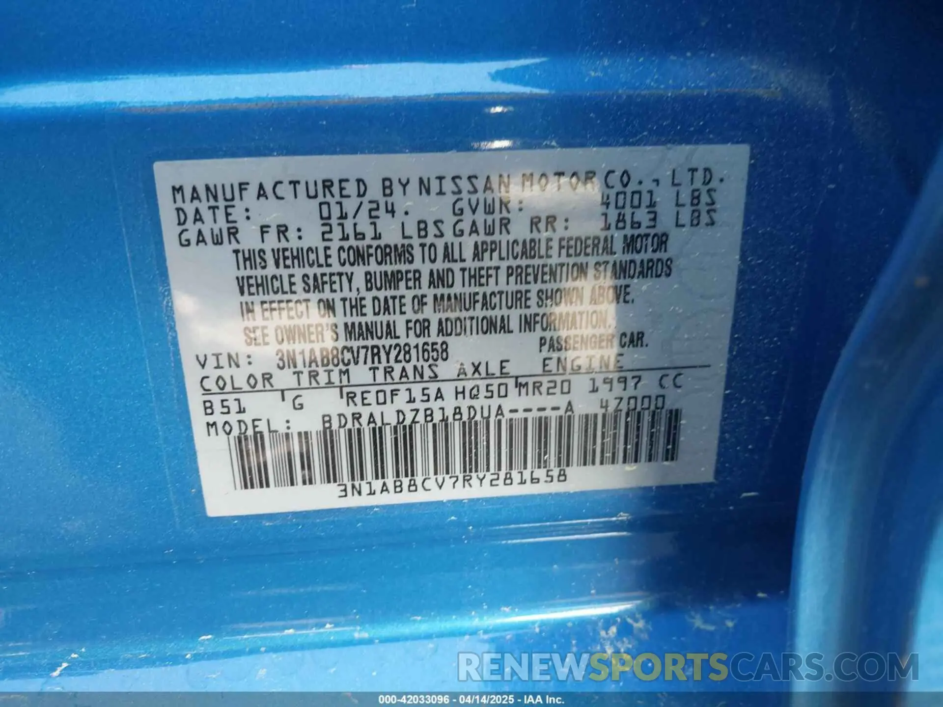9 fotografías del automóvil dañado 3N1AB8CV7RY281658 NISSAN SENTRA 2024