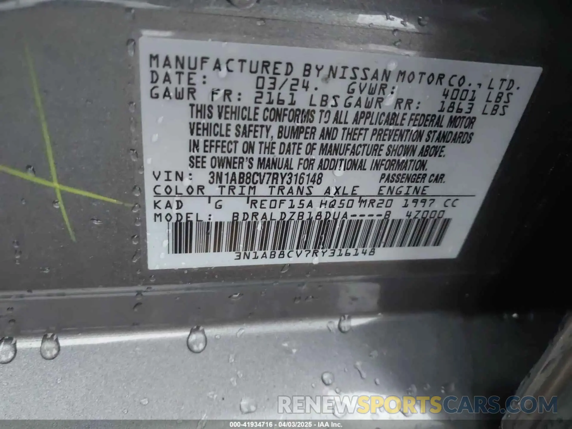 9 fotografías del automóvil dañado 3N1AB8CV7RY316148 NISSAN SENTRA 2024