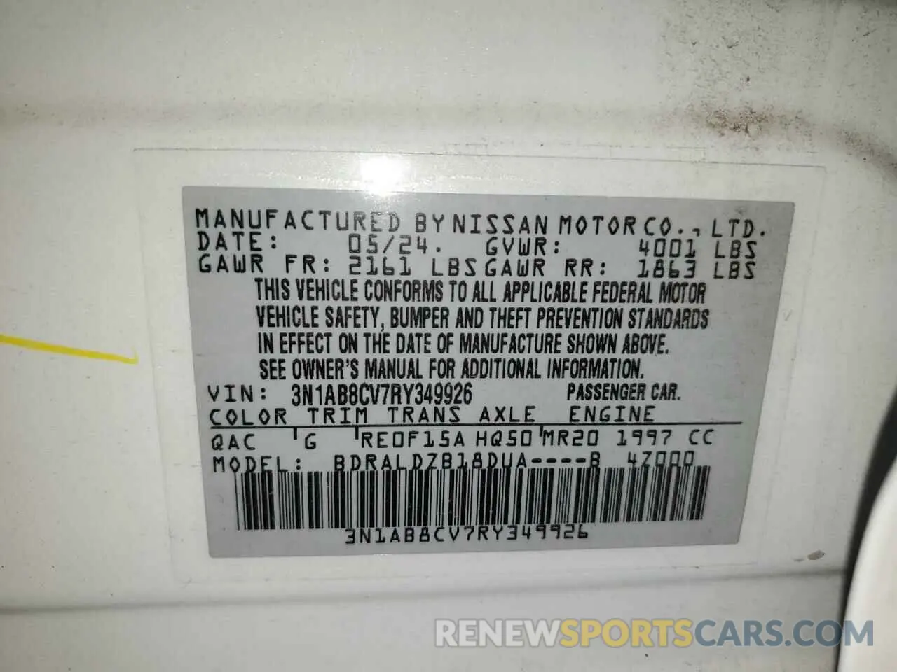 12 fotografías del automóvil dañado 3N1AB8CV7RY349926 NISSAN SENTRA 2024
