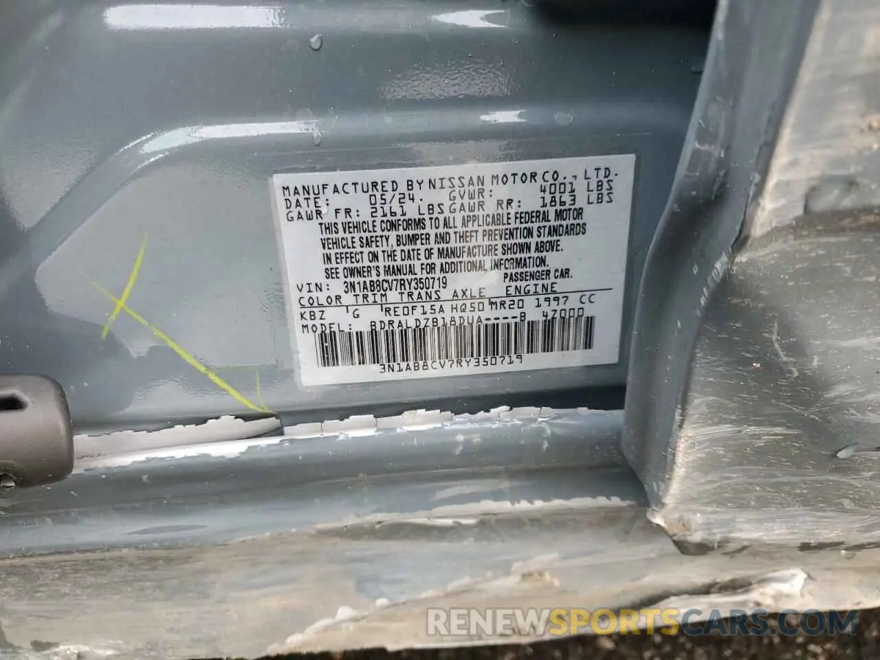15 fotografías del automóvil dañado 3N1AB8CV7RY350719 NISSAN SENTRA 2024