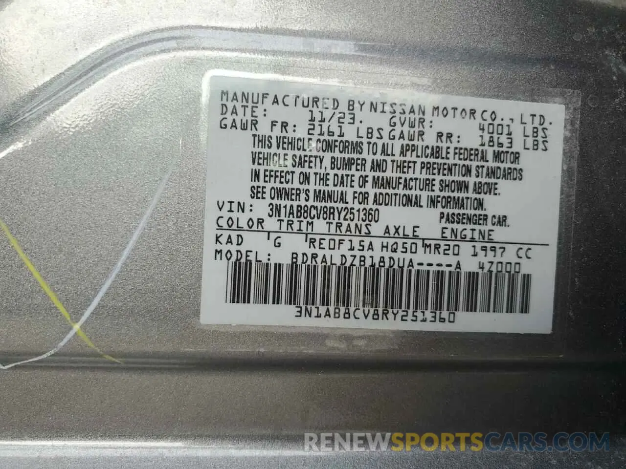 12 fotografías del automóvil dañado 3N1AB8CV8RY251360 NISSAN SENTRA 2024
