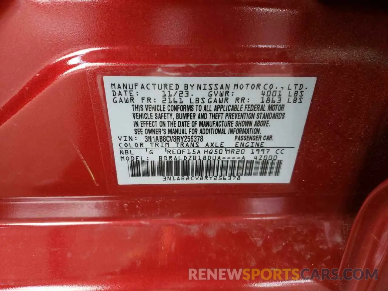 14 fotografías del automóvil dañado 3N1AB8CV8RY256378 NISSAN SENTRA 2024
