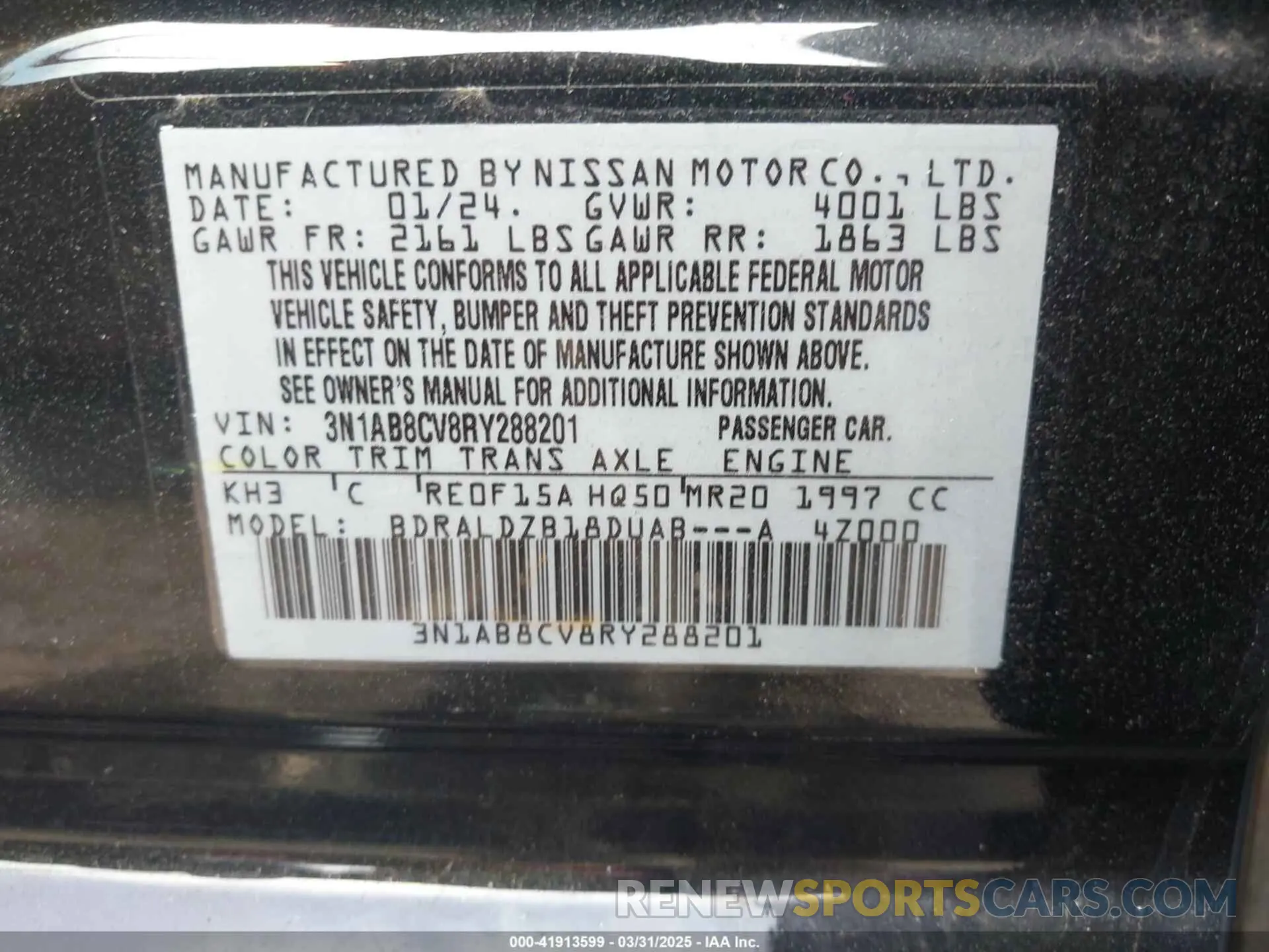 9 fotografías del automóvil dañado 3N1AB8CV8RY288201 NISSAN SENTRA 2024