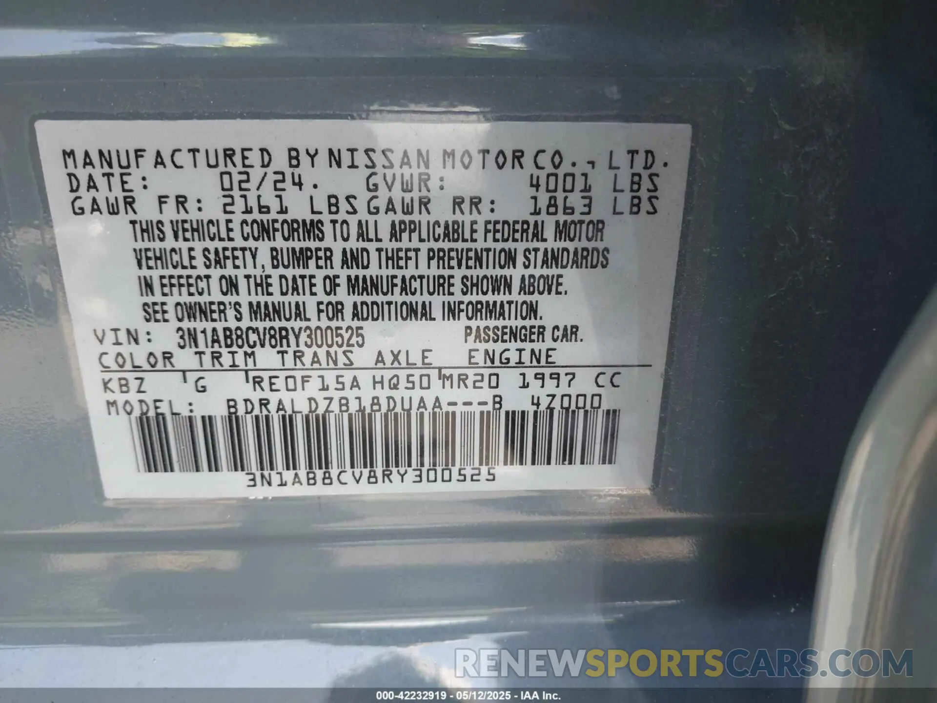 9 fotografías del automóvil dañado 3N1AB8CV8RY300525 NISSAN SENTRA 2024