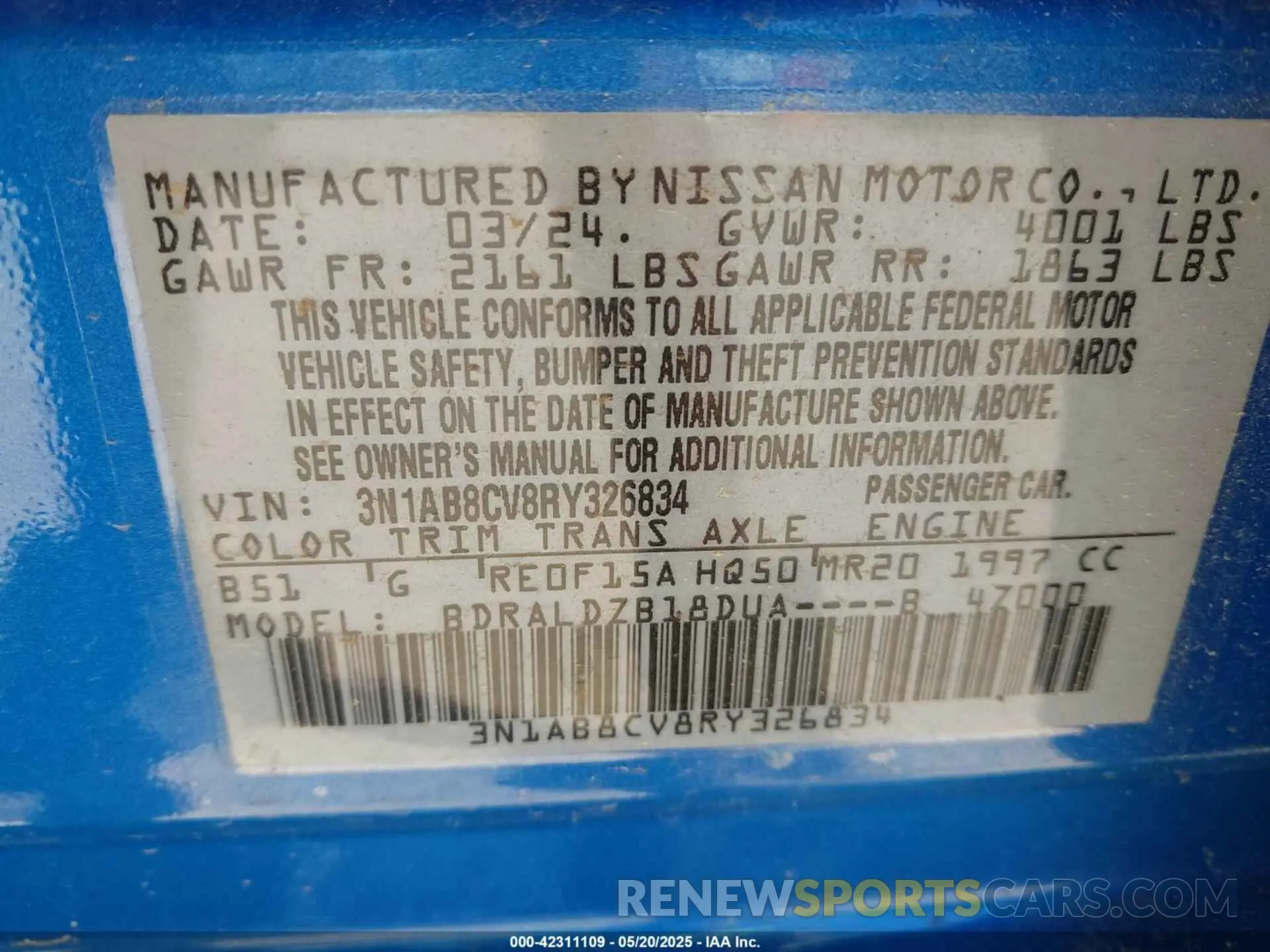 9 fotografías del automóvil dañado 3N1AB8CV8RY326834 NISSAN SENTRA 2024