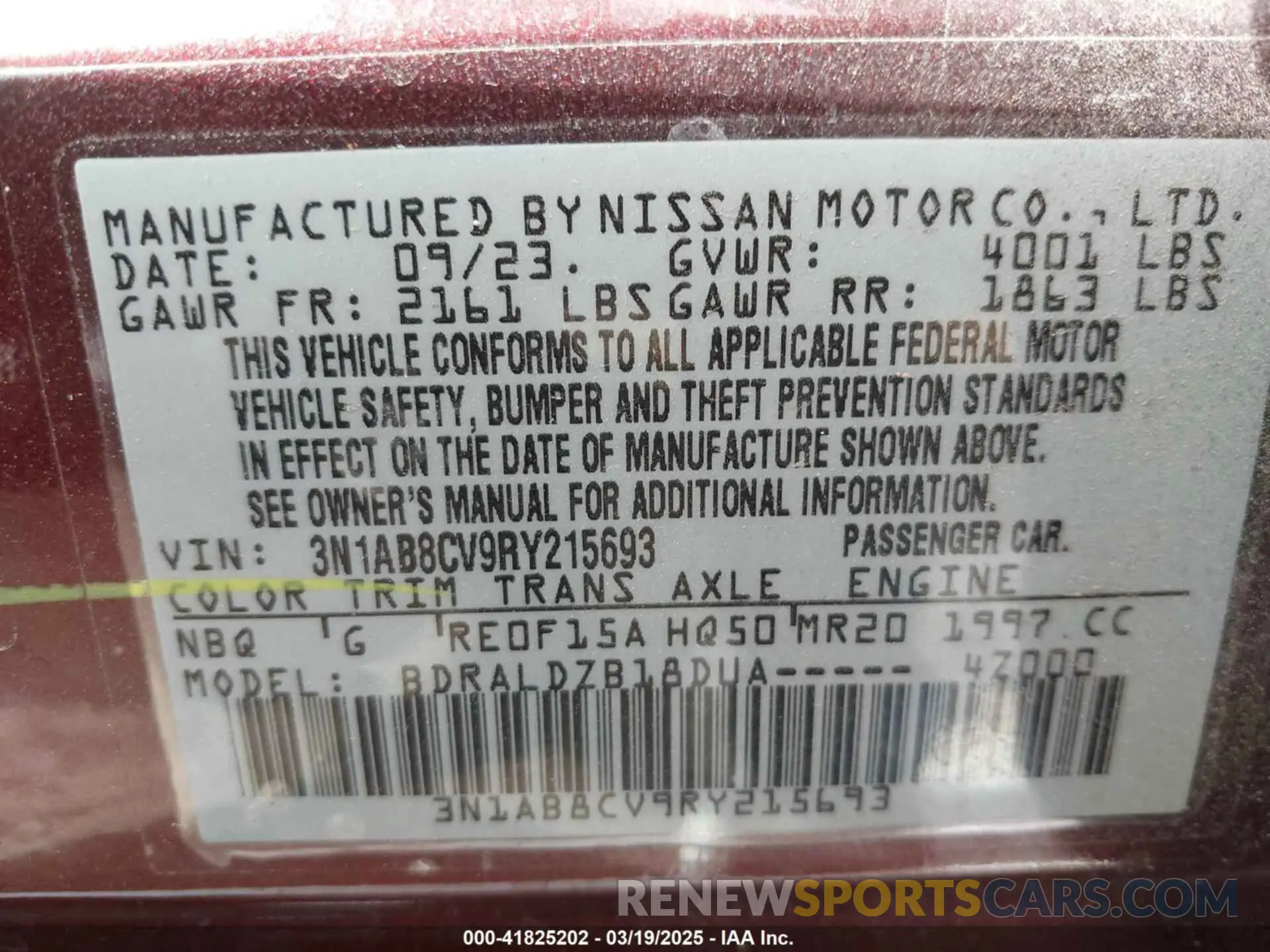 9 fotografías del automóvil dañado 3N1AB8CV9RY215693 NISSAN SENTRA 2024