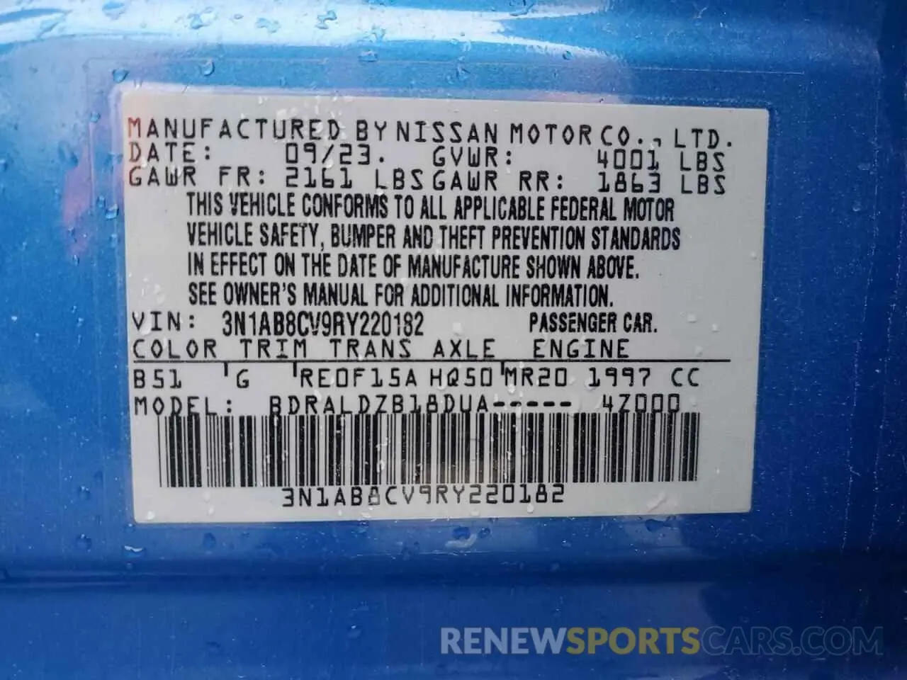 14 fotografías del automóvil dañado 3N1AB8CV9RY220182 NISSAN SENTRA 2024