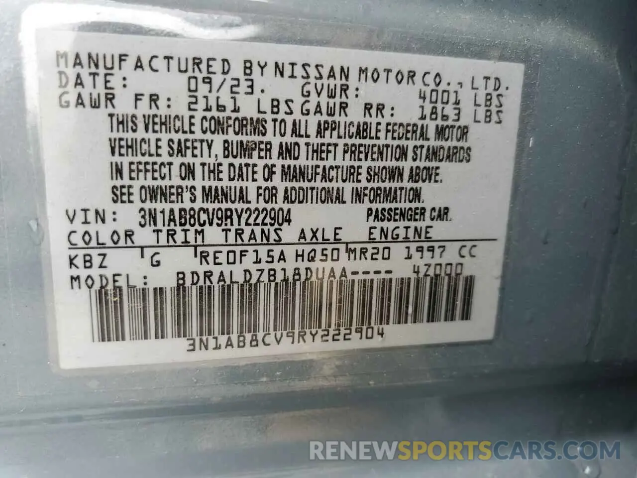 12 fotografías del automóvil dañado 3N1AB8CV9RY222904 NISSAN SENTRA 2024