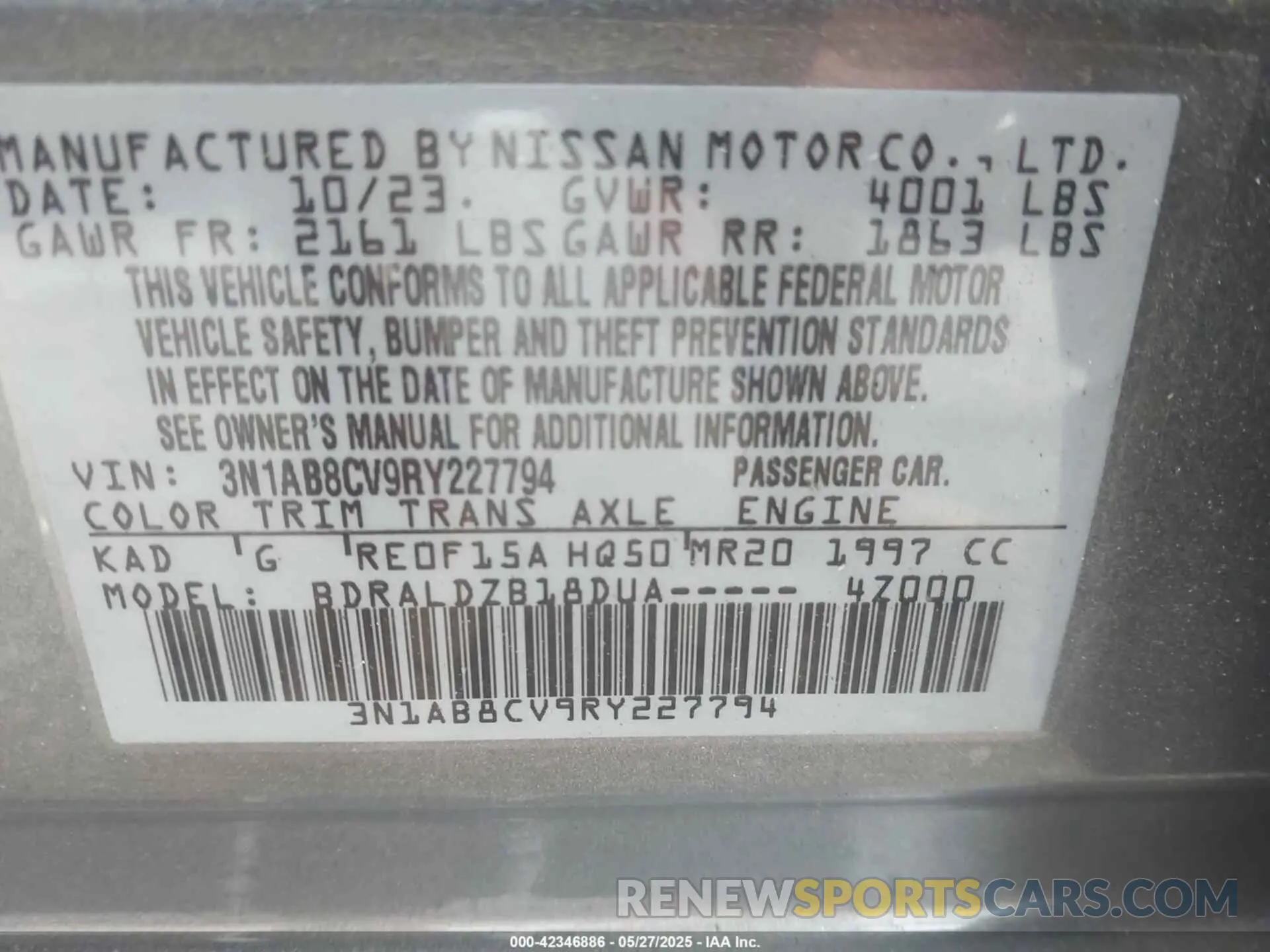 9 fotografías del automóvil dañado 3N1AB8CV9RY227794 NISSAN SENTRA 2024