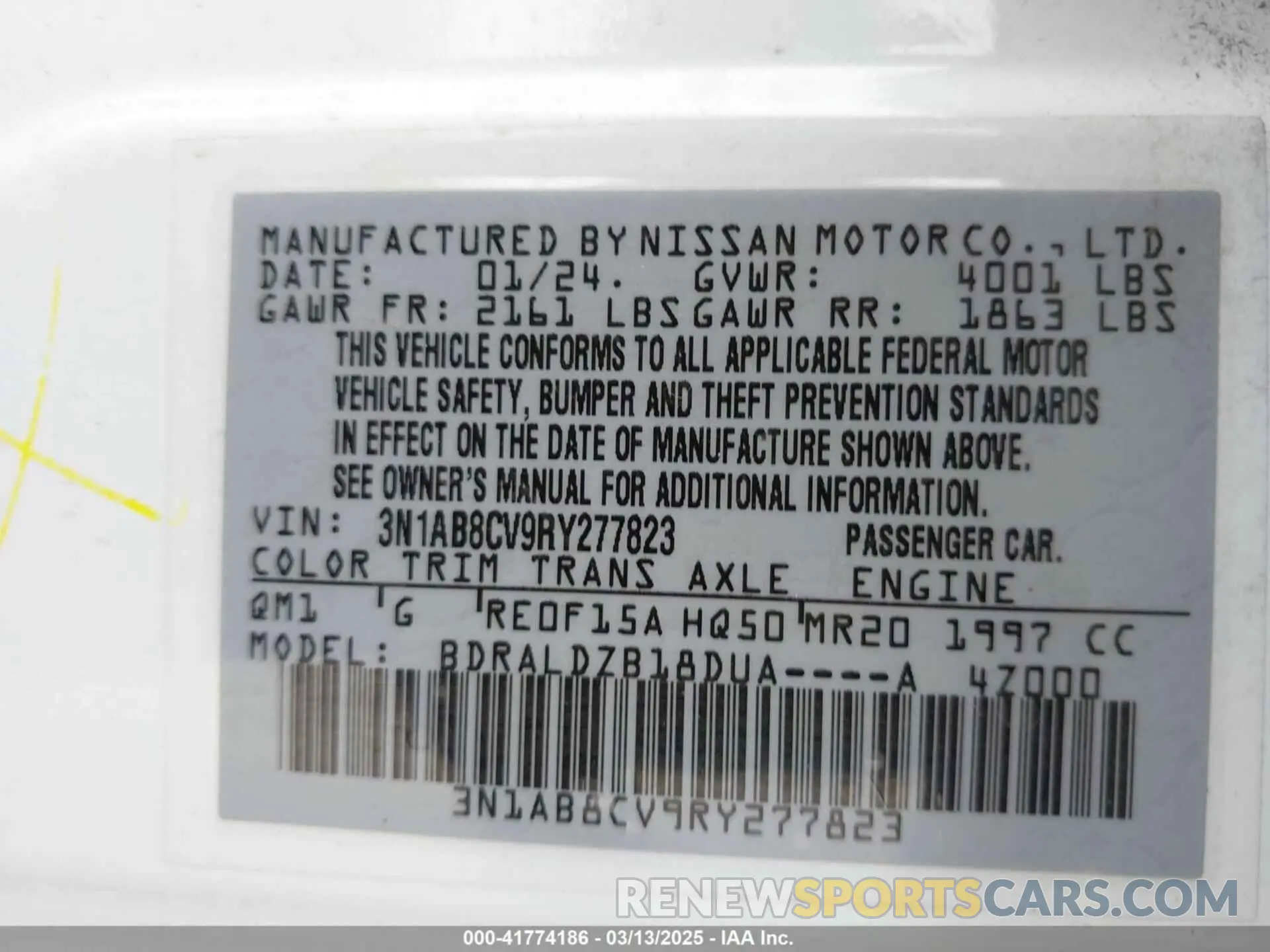 9 fotografías del automóvil dañado 3N1AB8CV9RY277823 NISSAN SENTRA 2024